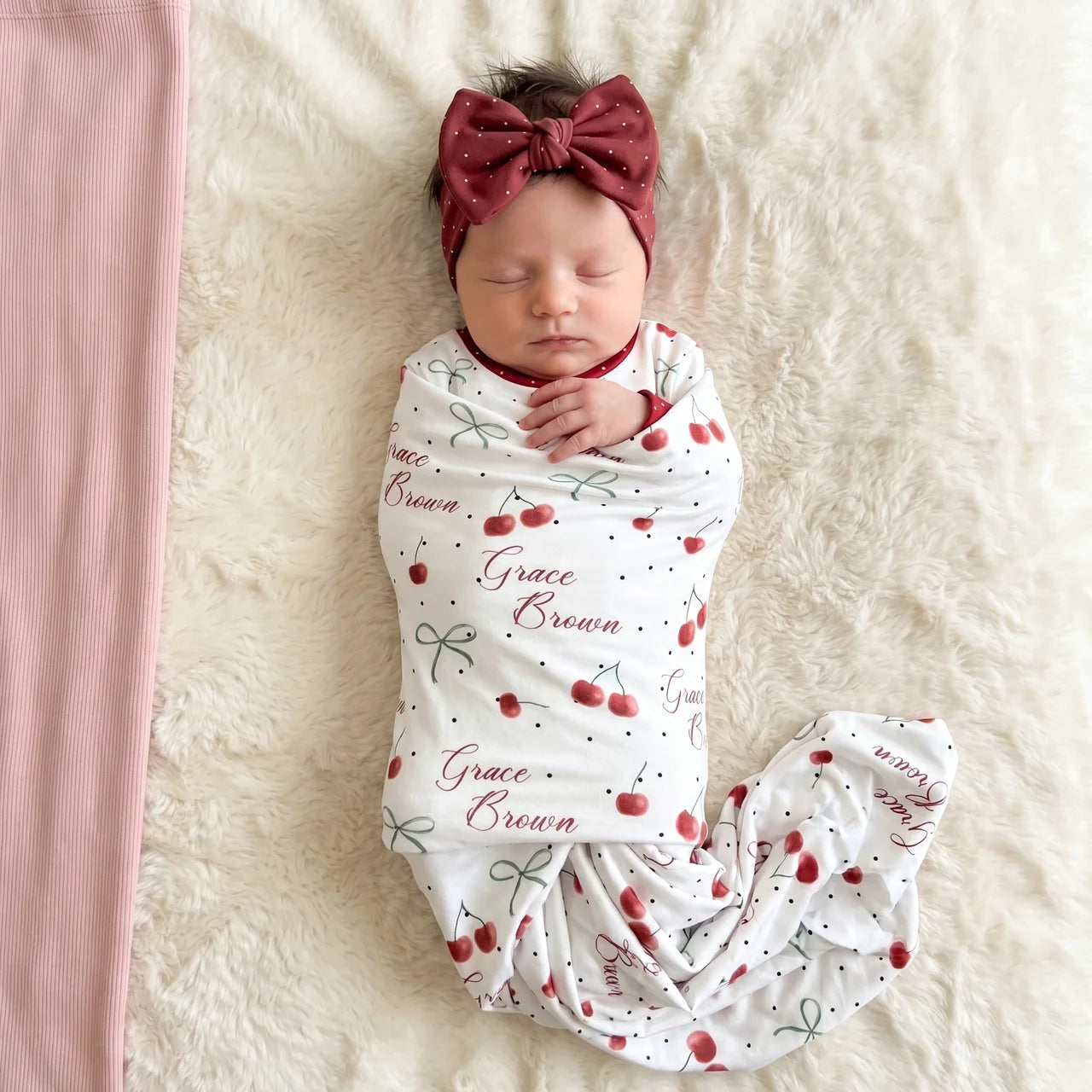 Personalized Bow Headband in Cherry
