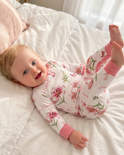 Personalized Baby Long-sleeved Snap Romper in Pink Lilys