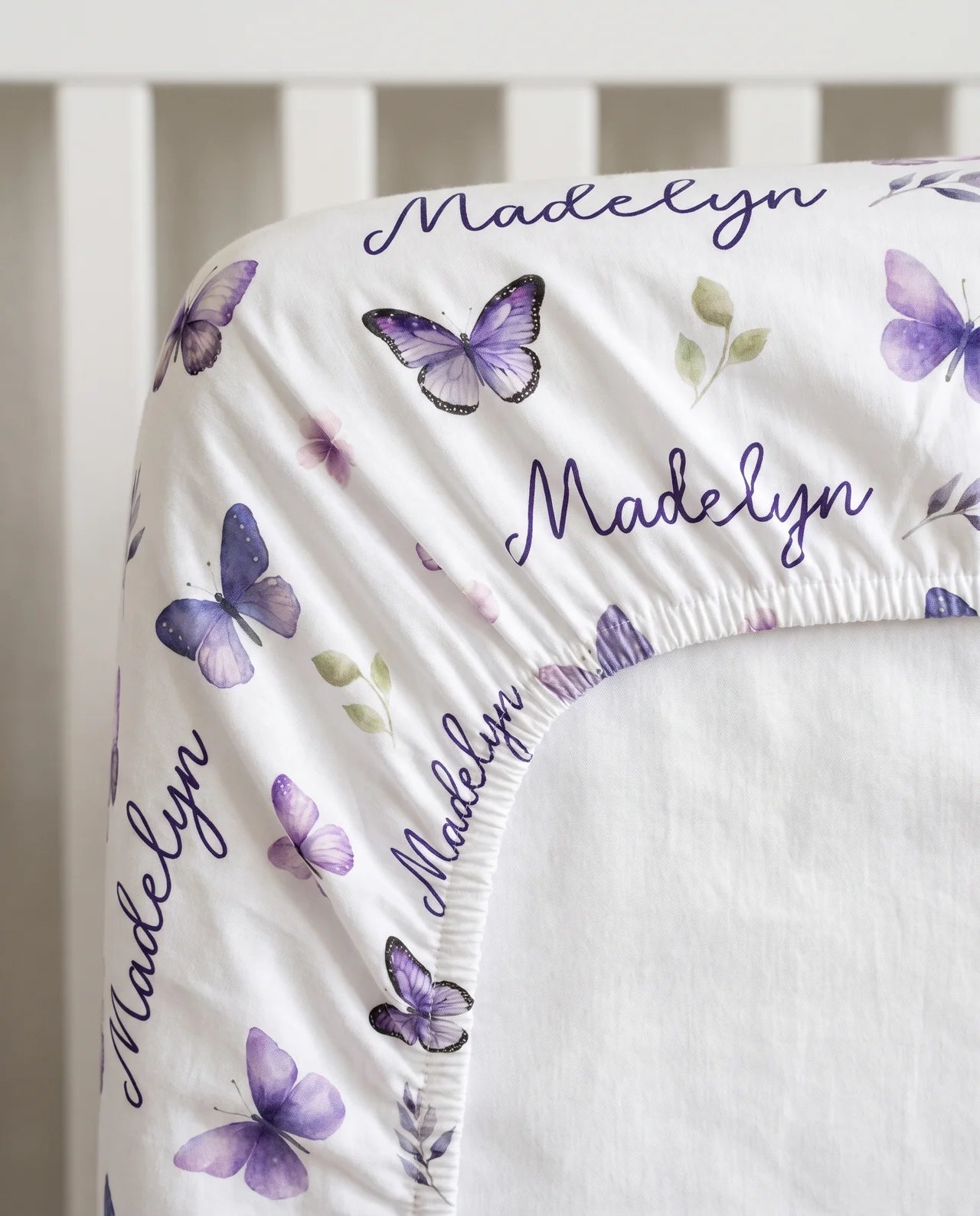 Personalized Crib Sheet in Purple Butterfly