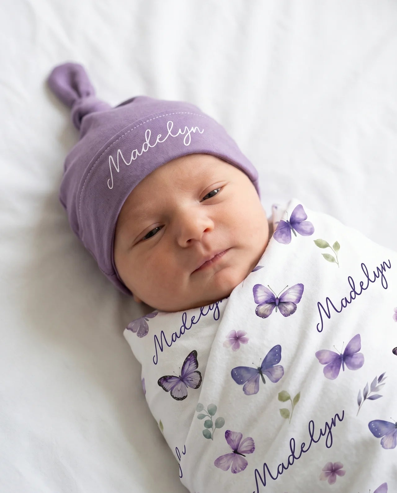 Personalized Swaddle in Purple Butterfly