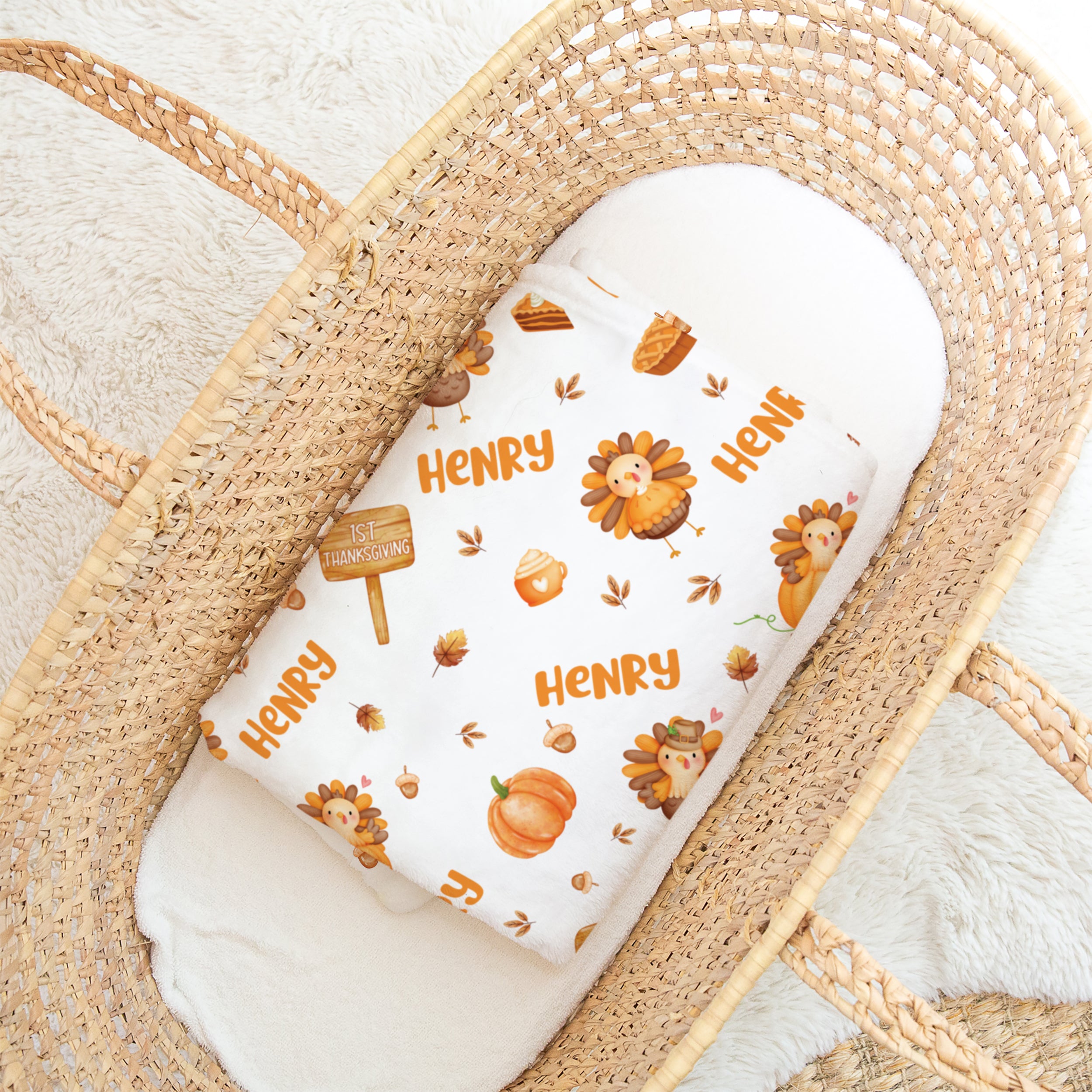 Personalized Blanket in Babe's 1st Thanks Giving