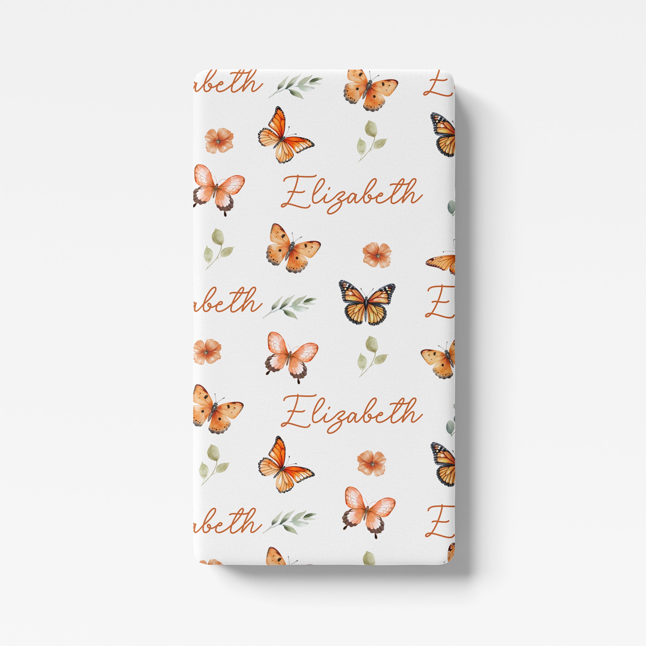 Personalized Crib Sheet in Orange Butterfly