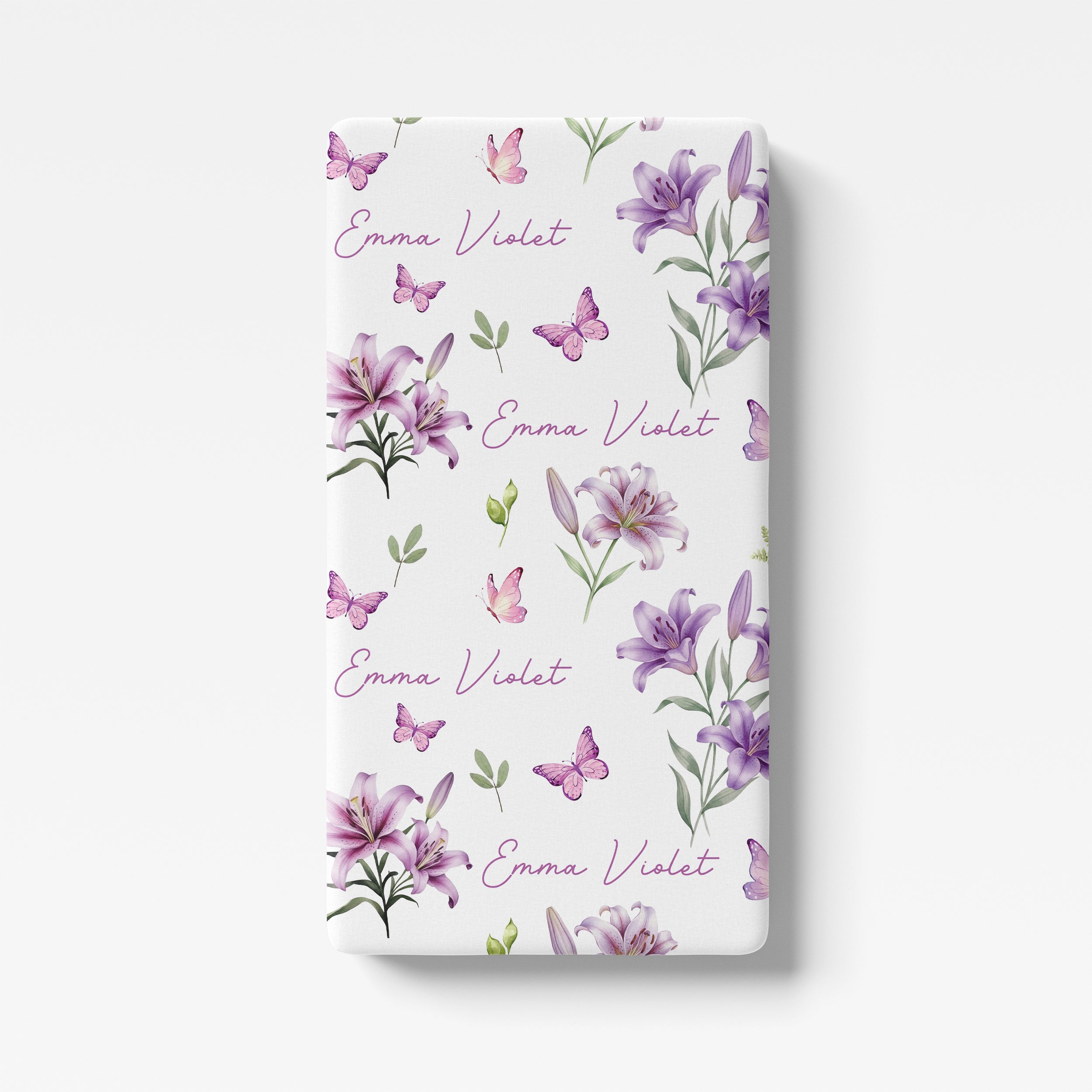 Personalized Crib Sheet in Purple Lilys