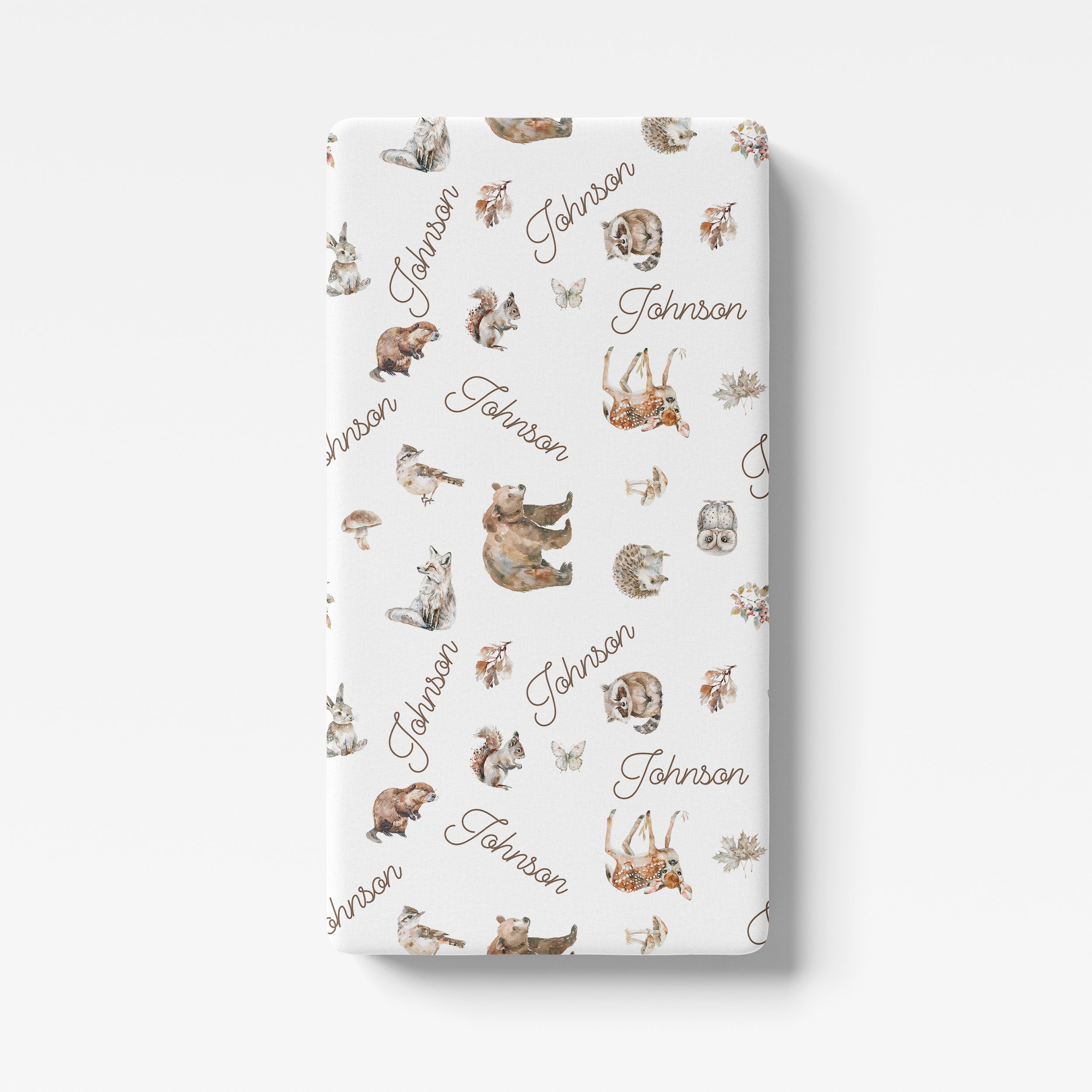 Personalized Crib Sheet in Woodland Animals