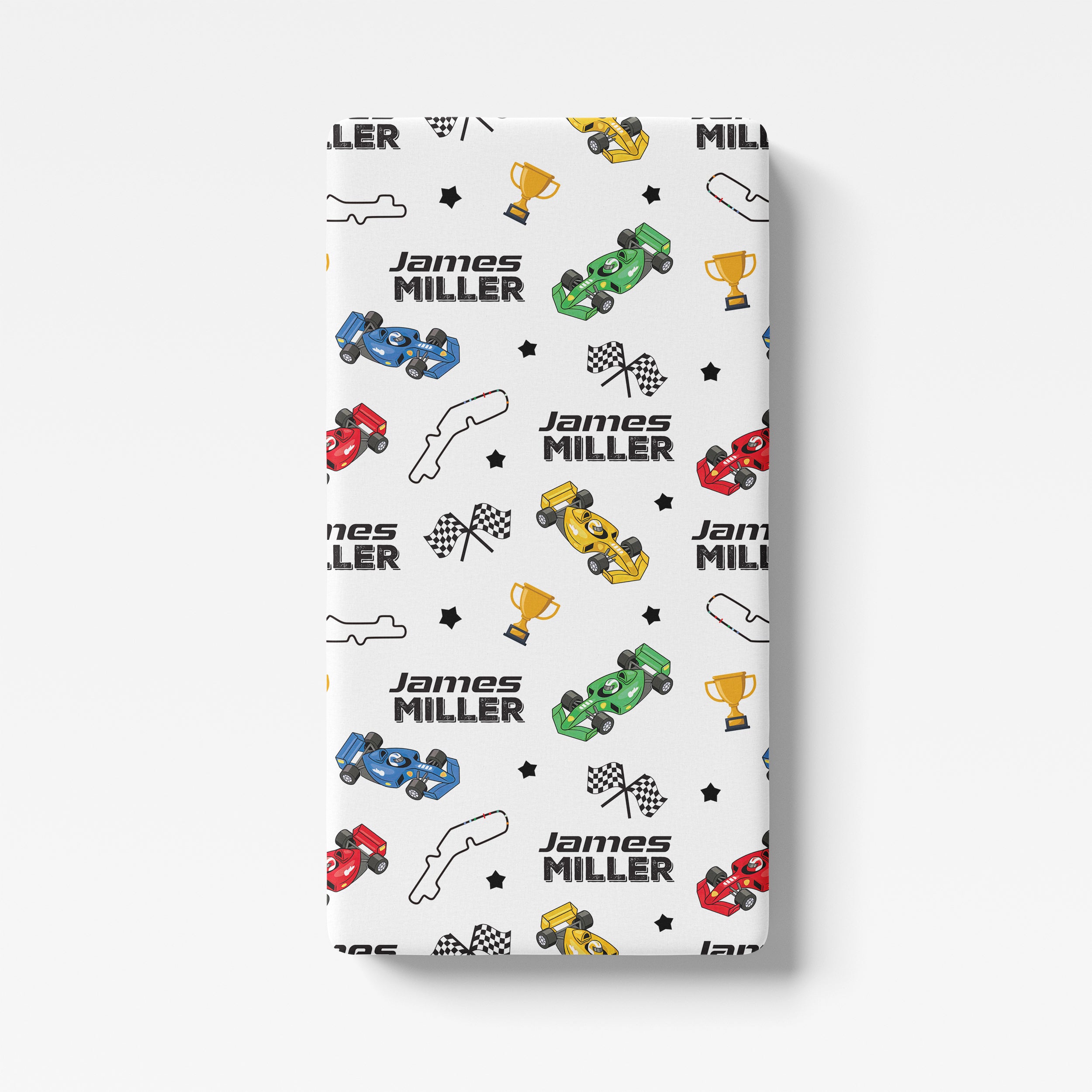 Personalized Crib Sheet in Pit Crew