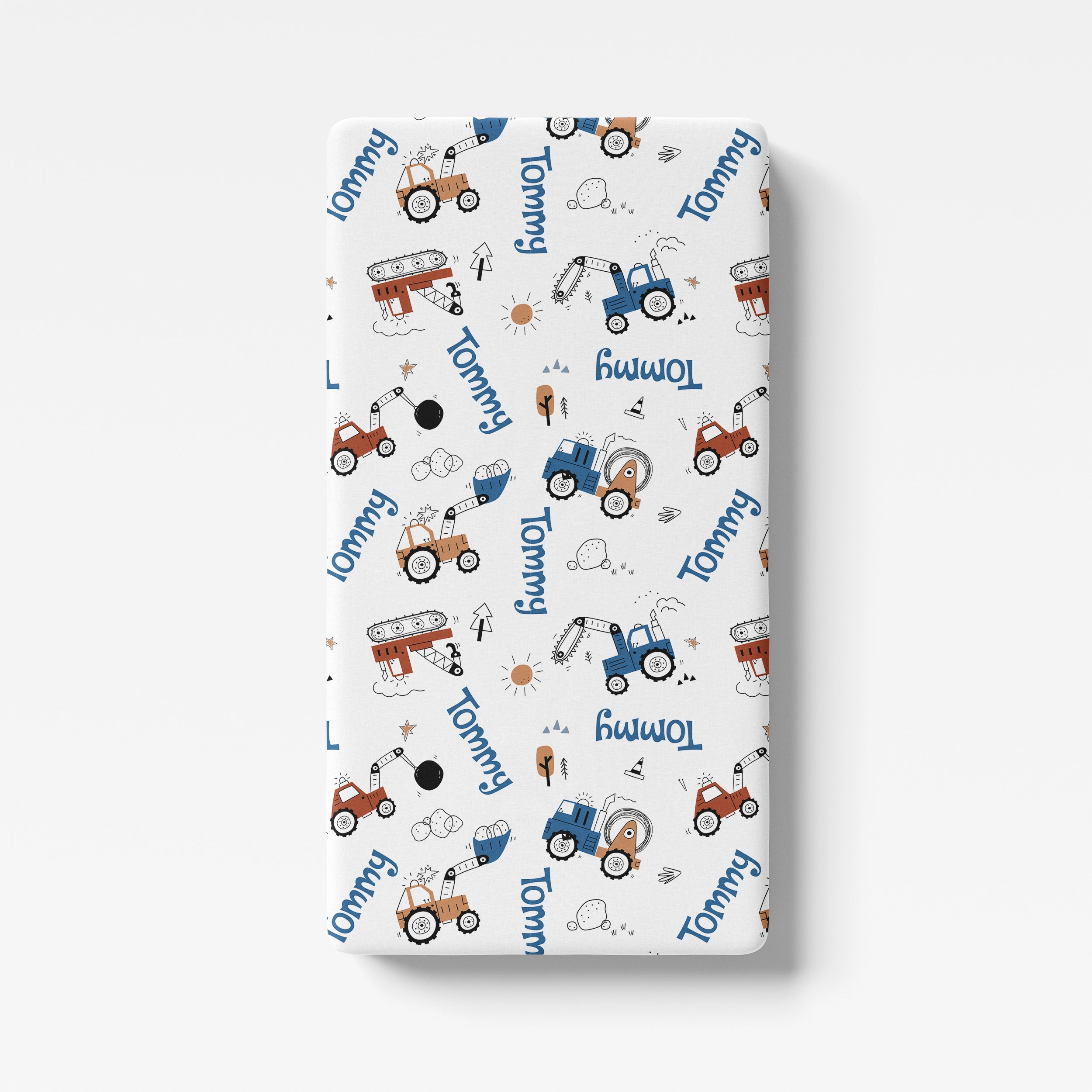 Personalized Crib Sheet in Construction Vehicle