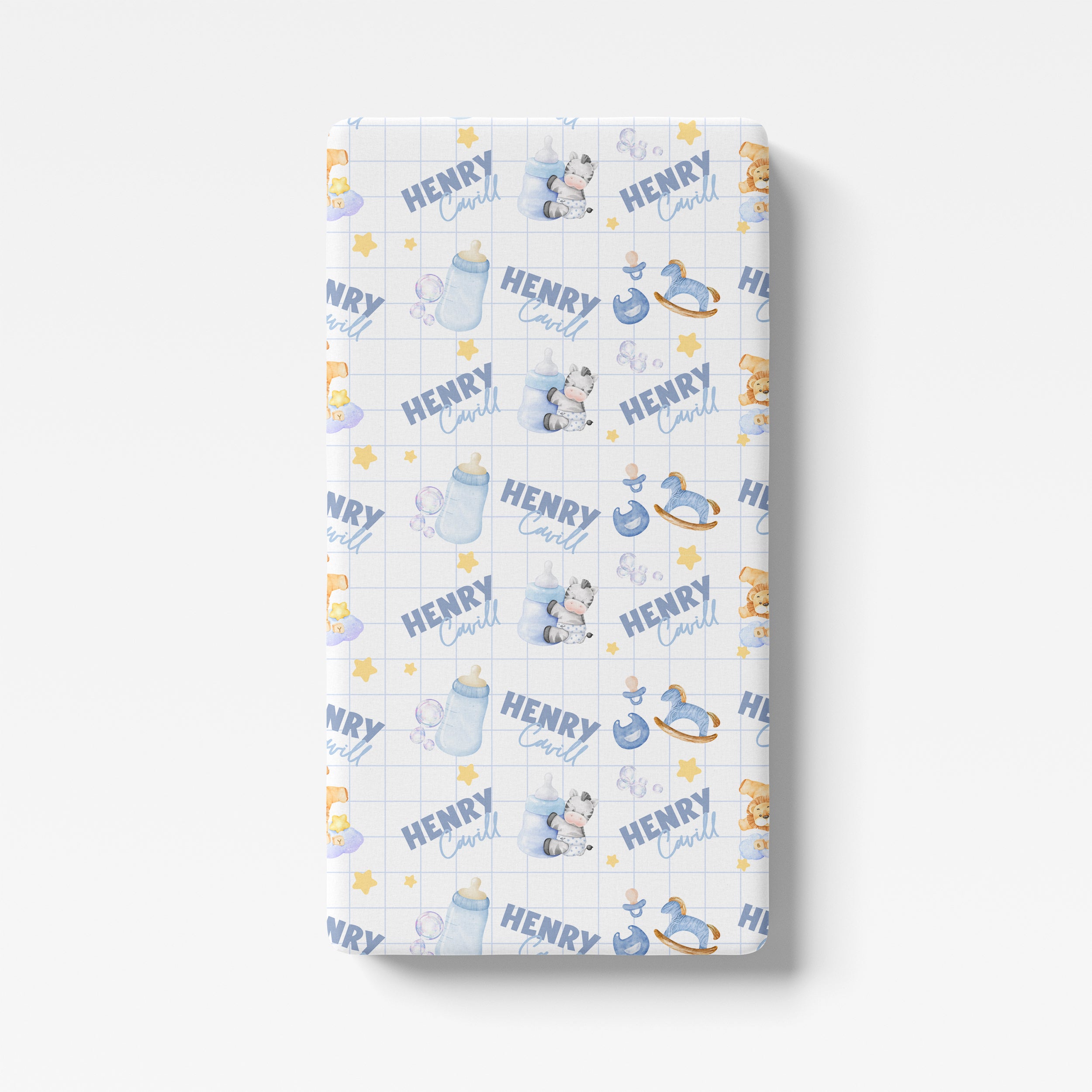 Personalized Crib Sheet in Blue Milk Drunk