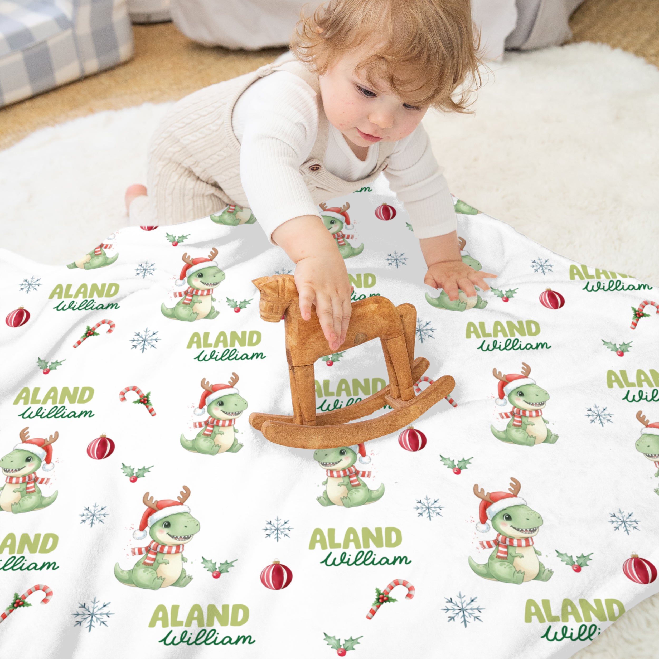 Personalized Blanket in Dinosaur's Christmas