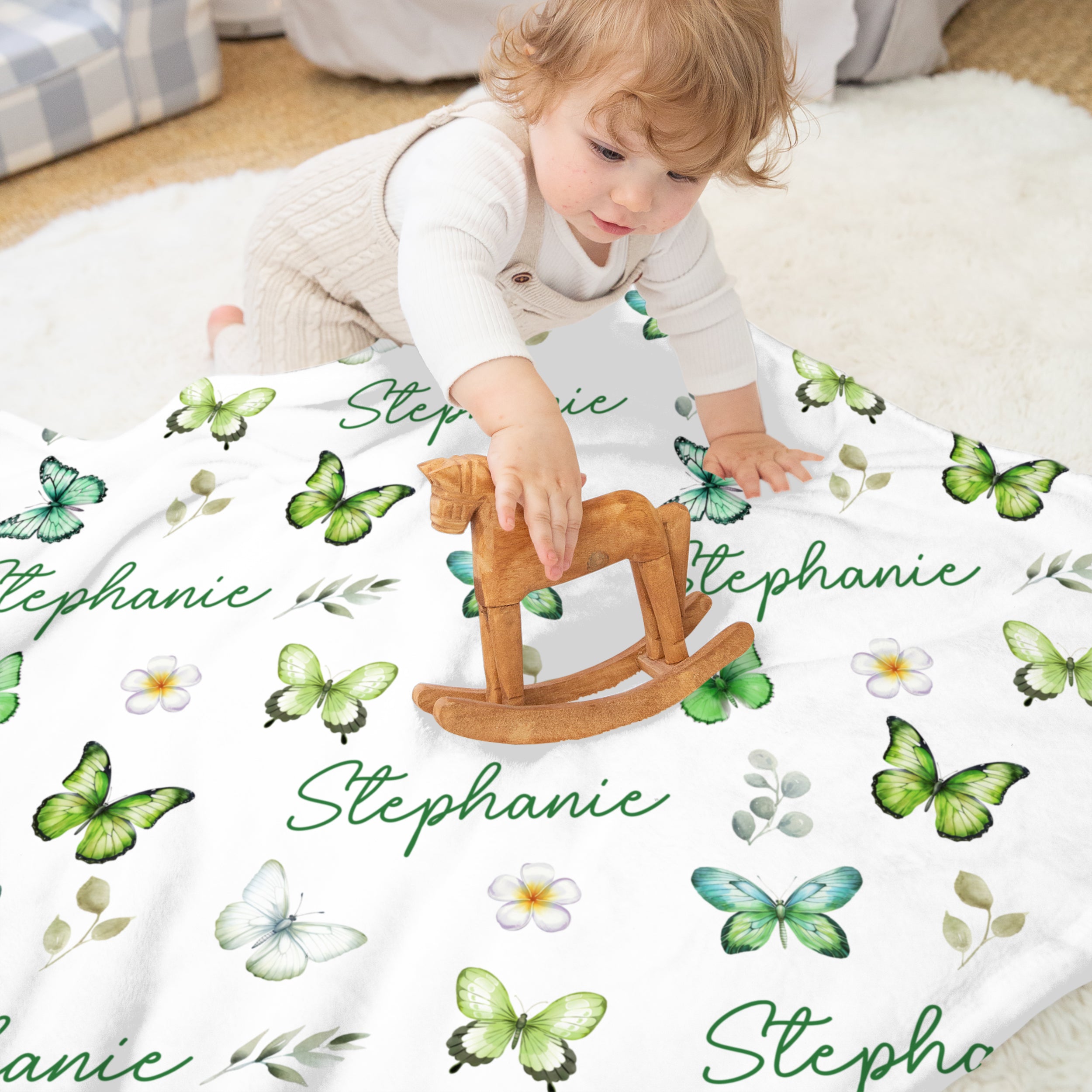 Personalized Blanket in Green Butterfly
