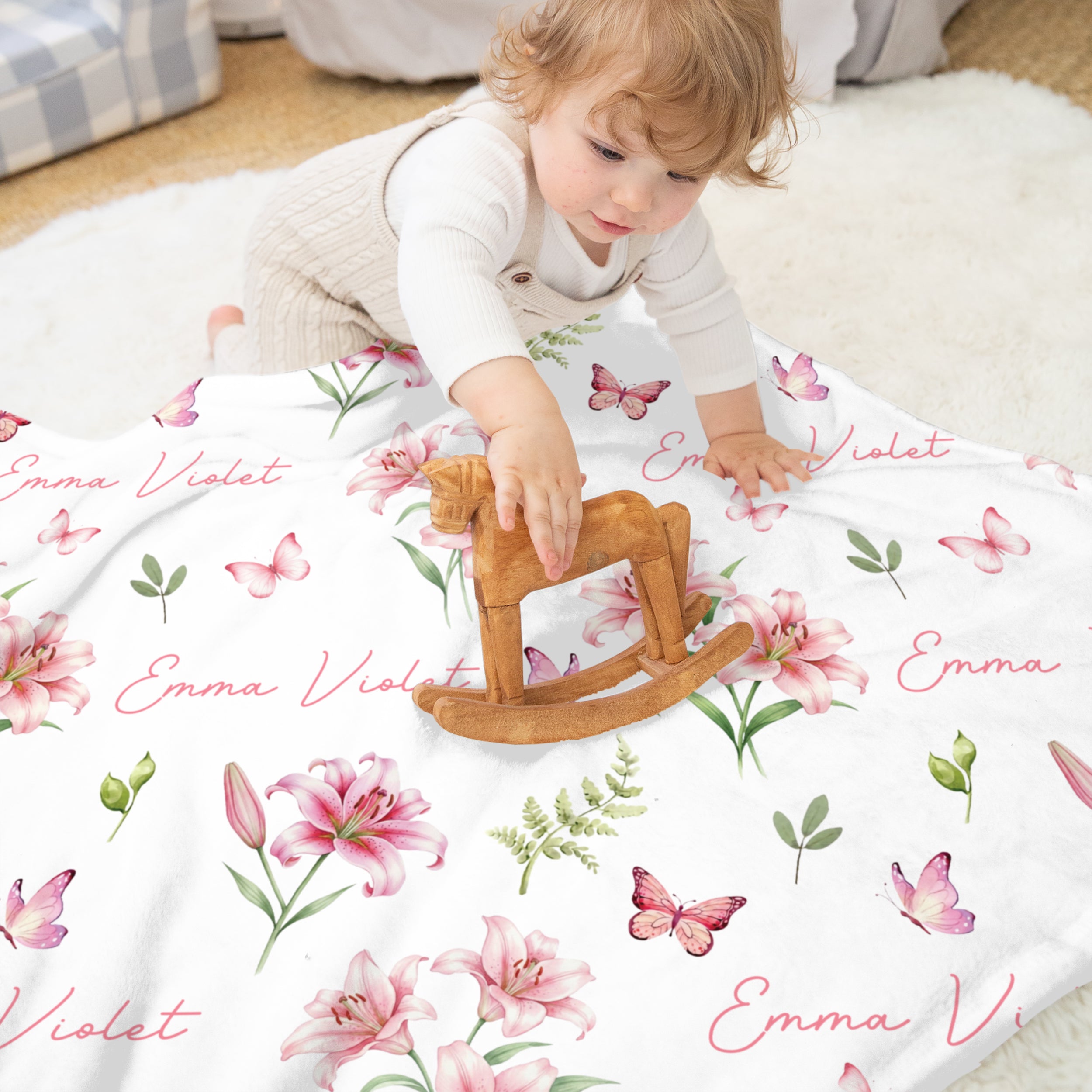 Personalized Blanket in Pink Lilys