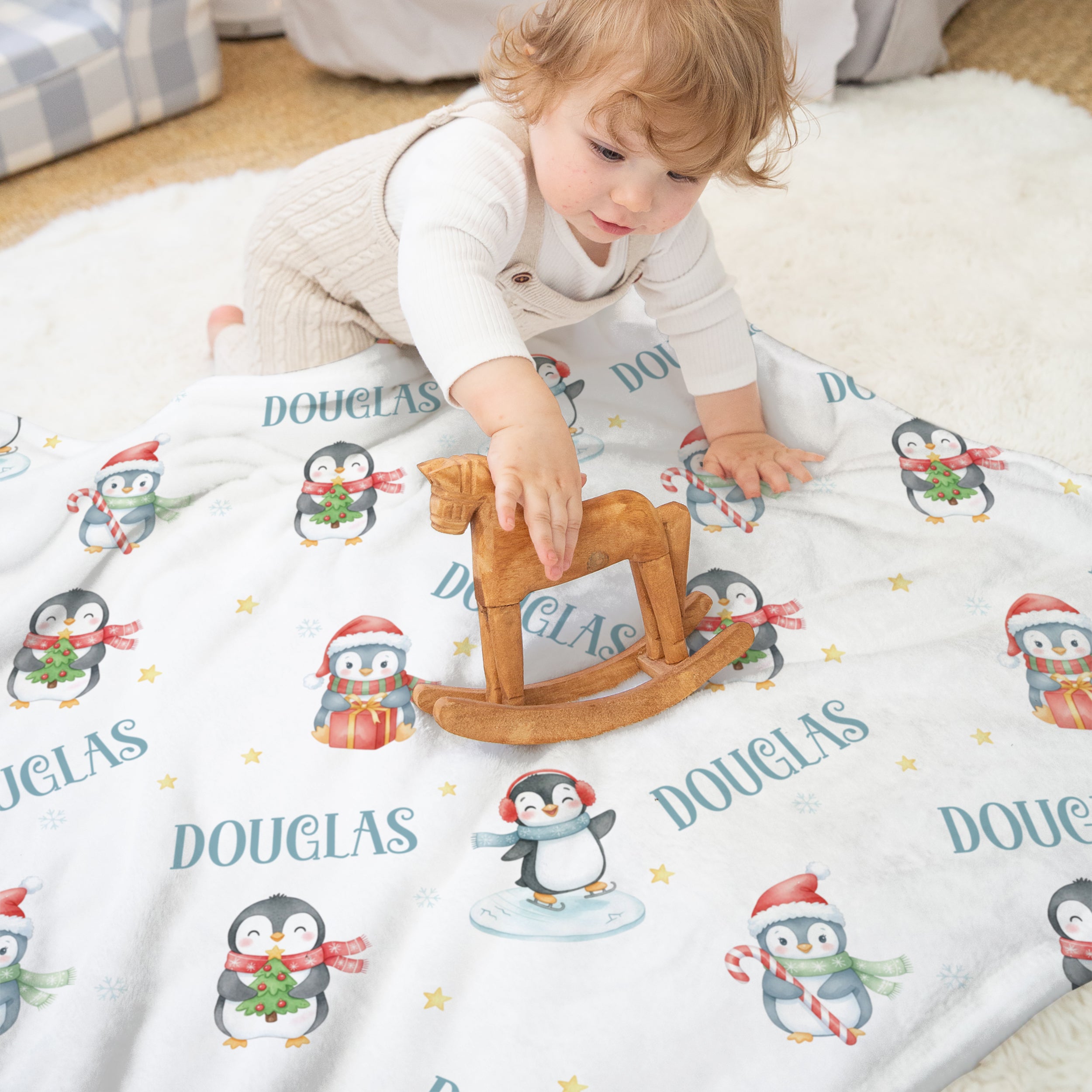 Personalized Blanket in Snow Penguin