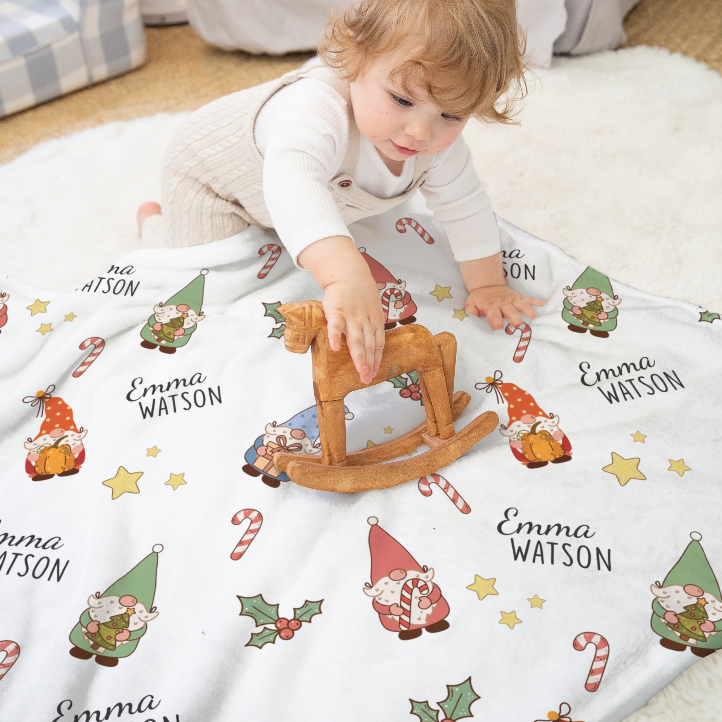 Personalized Blanket in Christmas Gnomes
