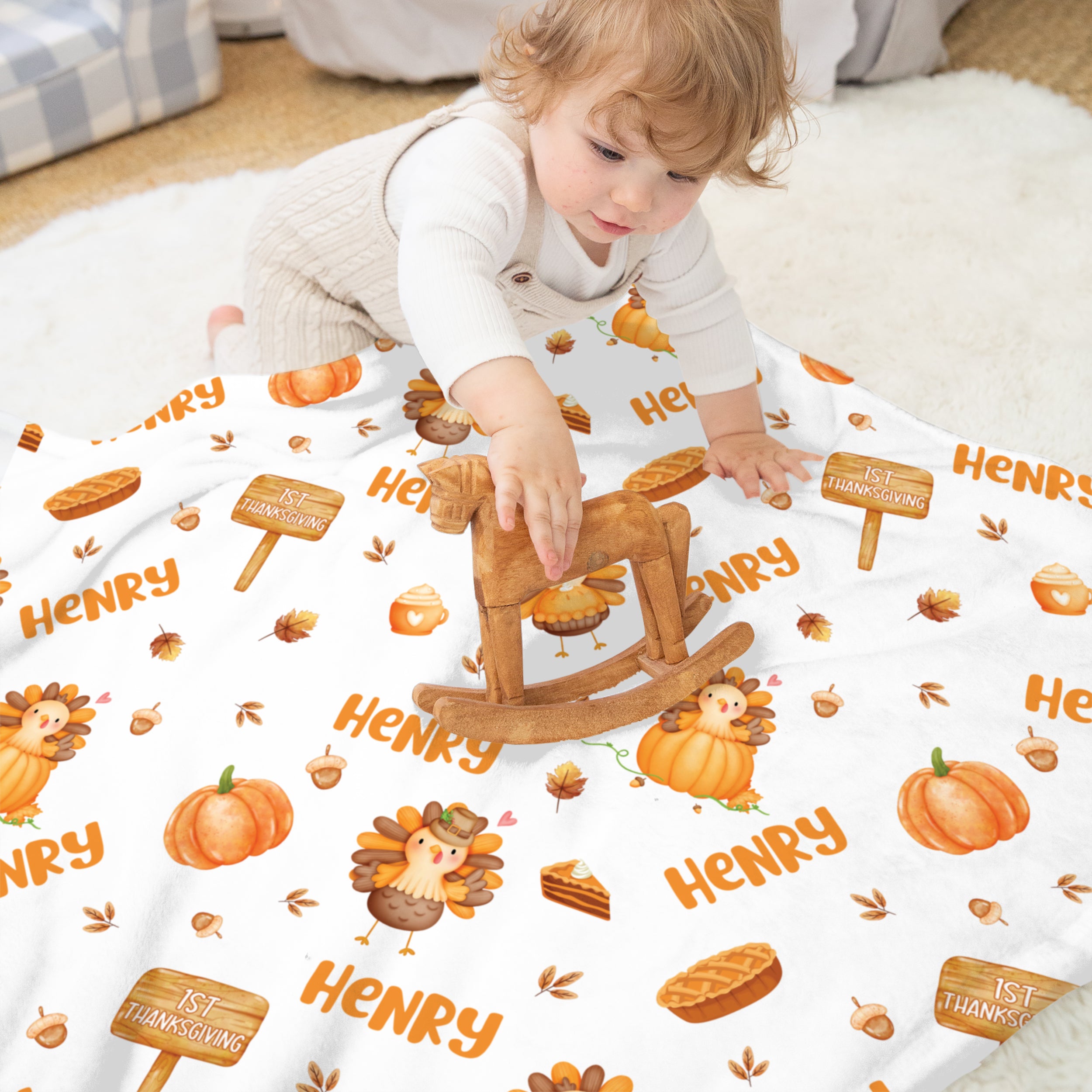 Personalized Blanket in Babe's 1st Thanks Giving
