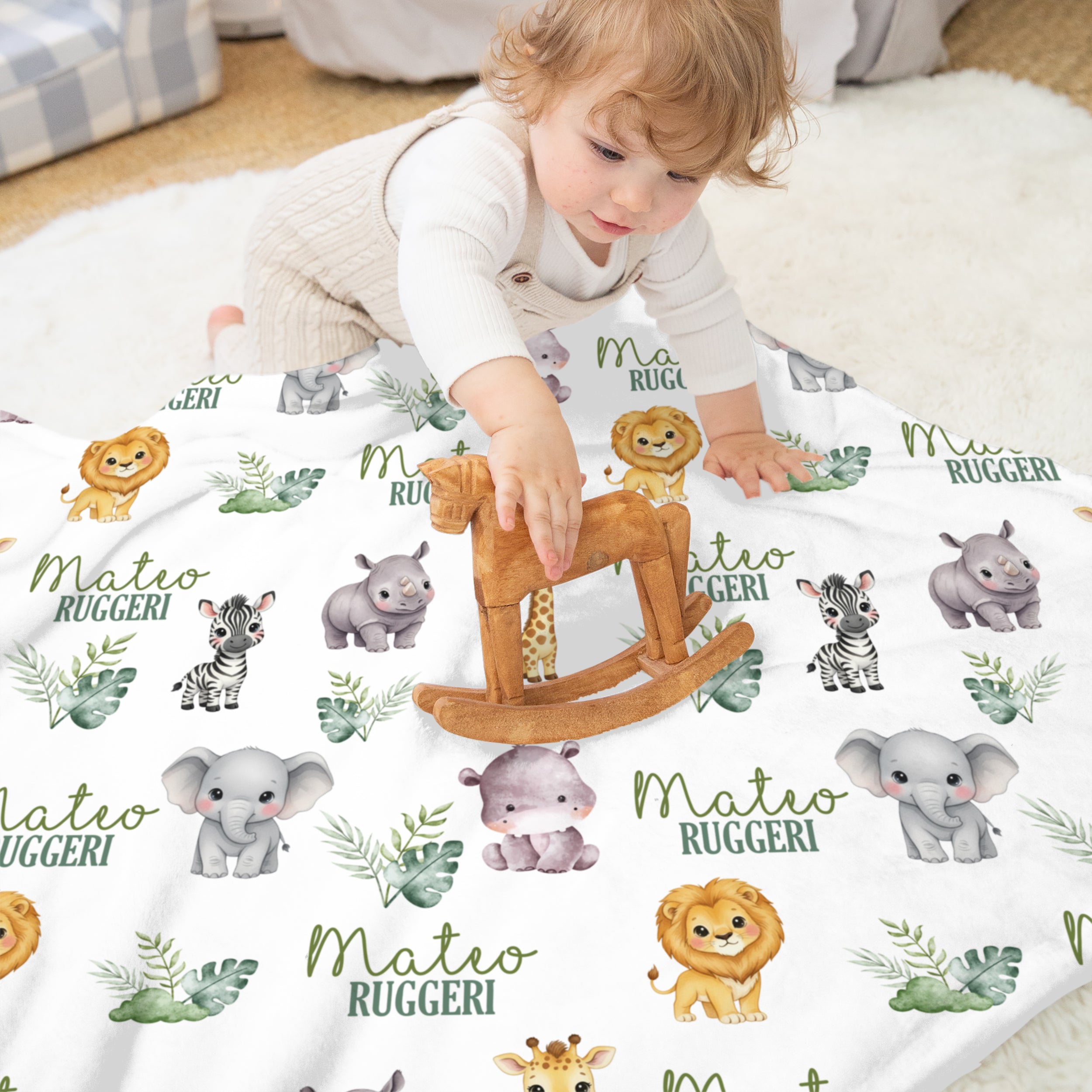 Safari Animal Personalized Kids Minky Blanket