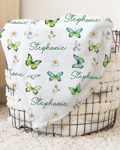 Personalized Blanket in Green Butterfly