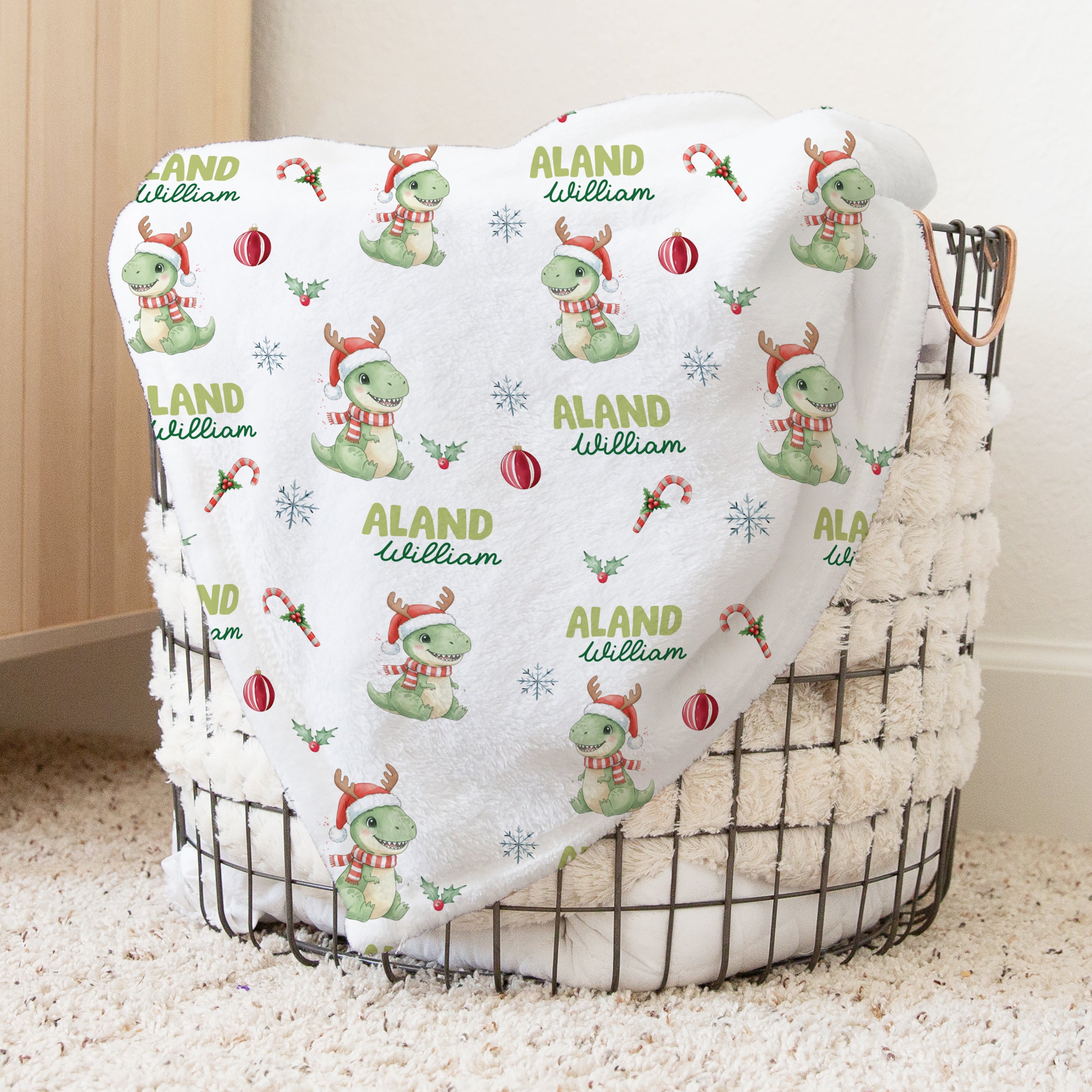 Personalized Blanket in Dinosaur's Christmas