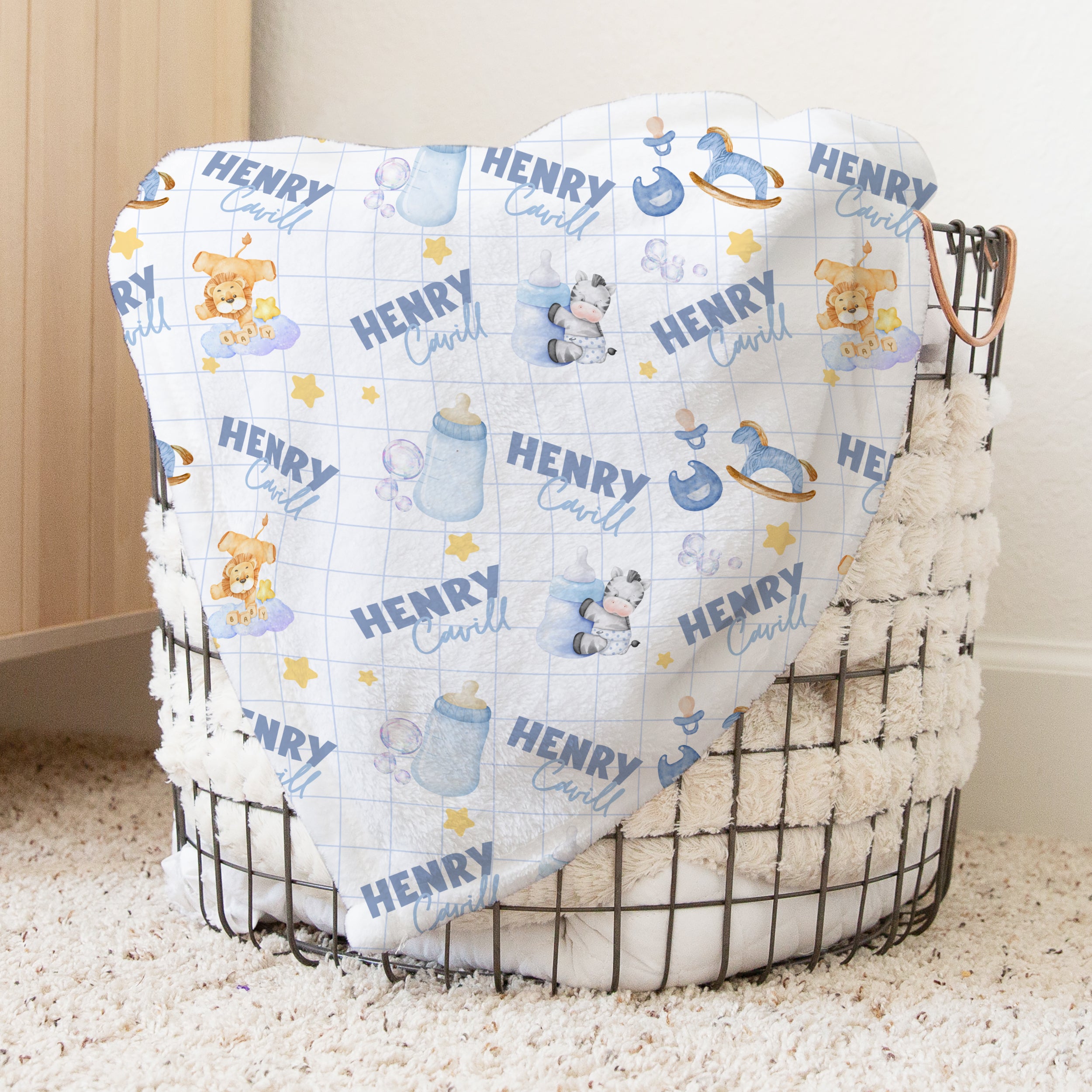 Blue Milk Drunk Personalized Kids Minky Blanket