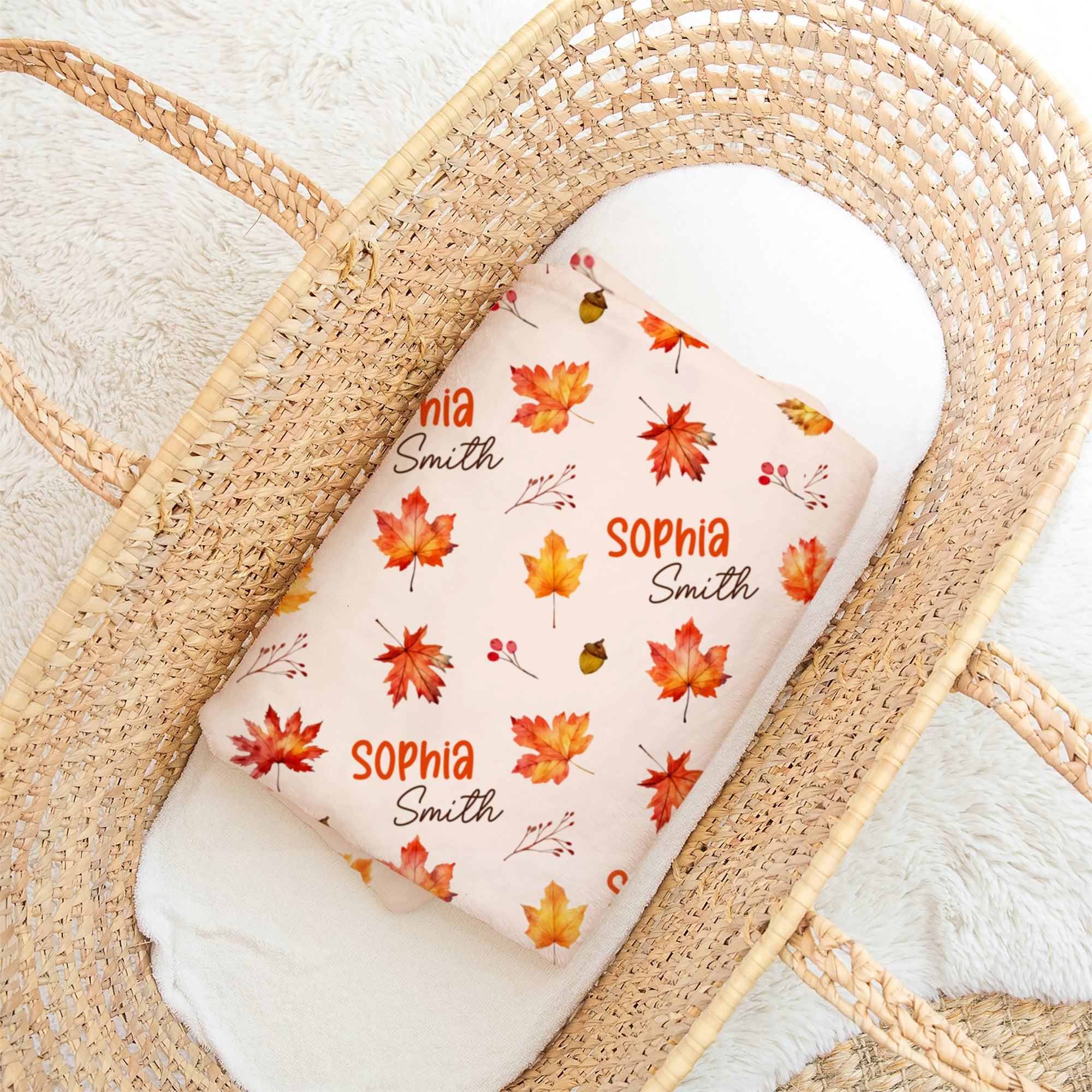 Personalized Blanket in Autumn Leaves