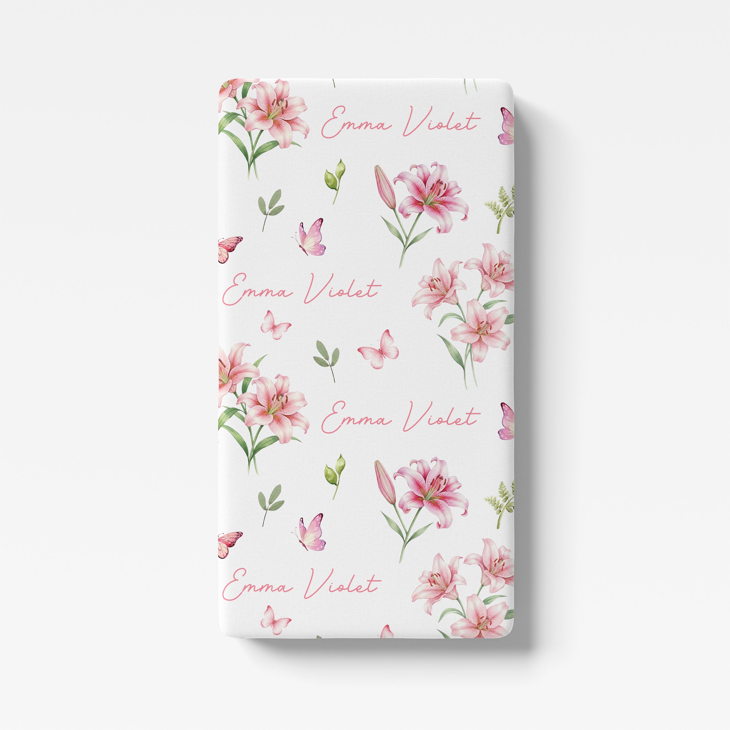 Personalized Crib Sheet in Pink Lilys