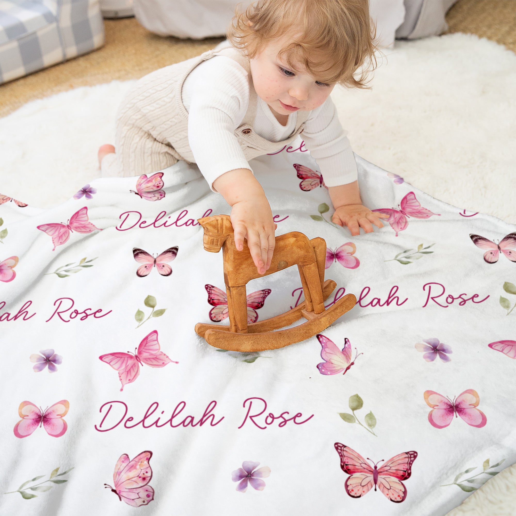 Personalized Blanket in Pink Butterfly