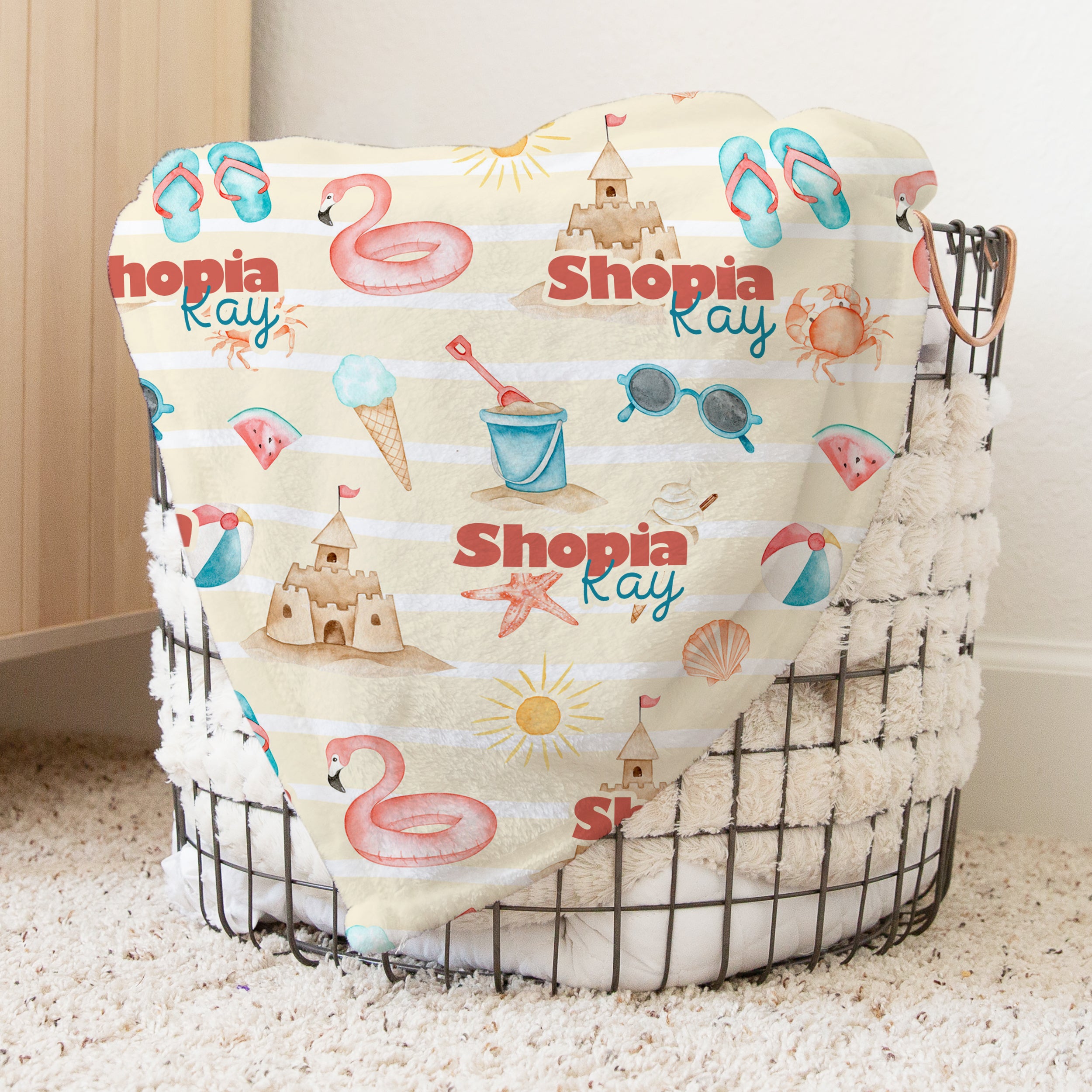 Summer Beach Personalized Minky Blanket