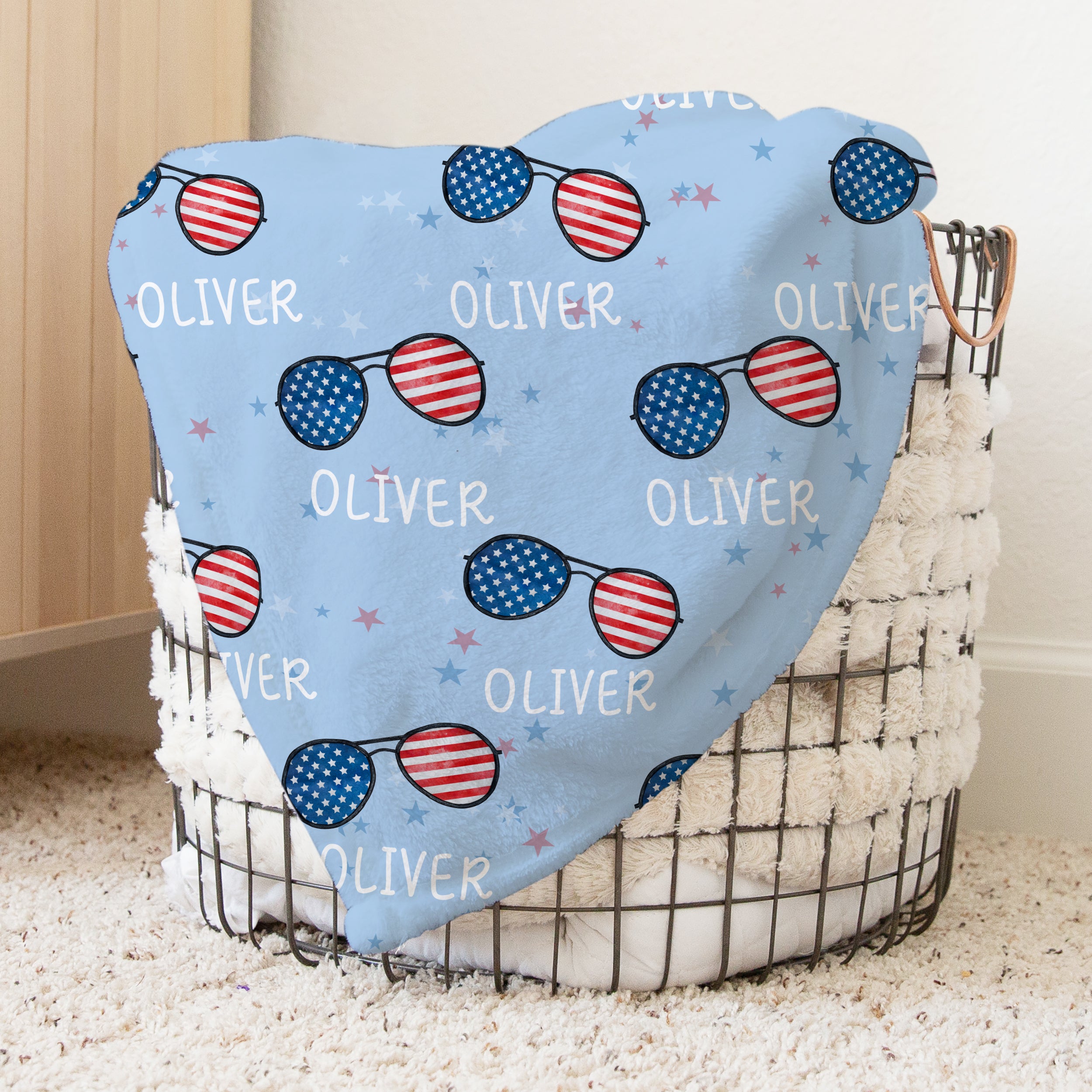 Patriotic Stars Stripes Personalized Minky Blanket