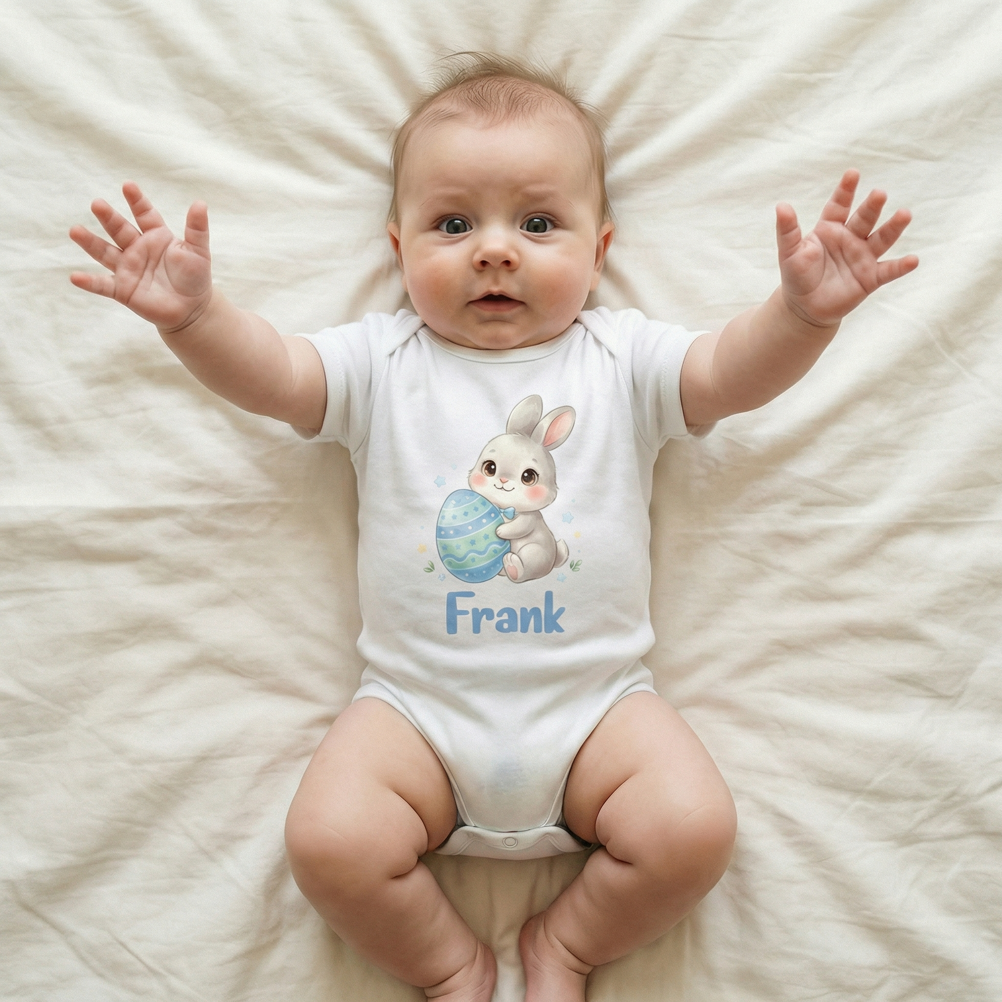 Personalized Graphic Bodysuit in Blue Easter Eggs