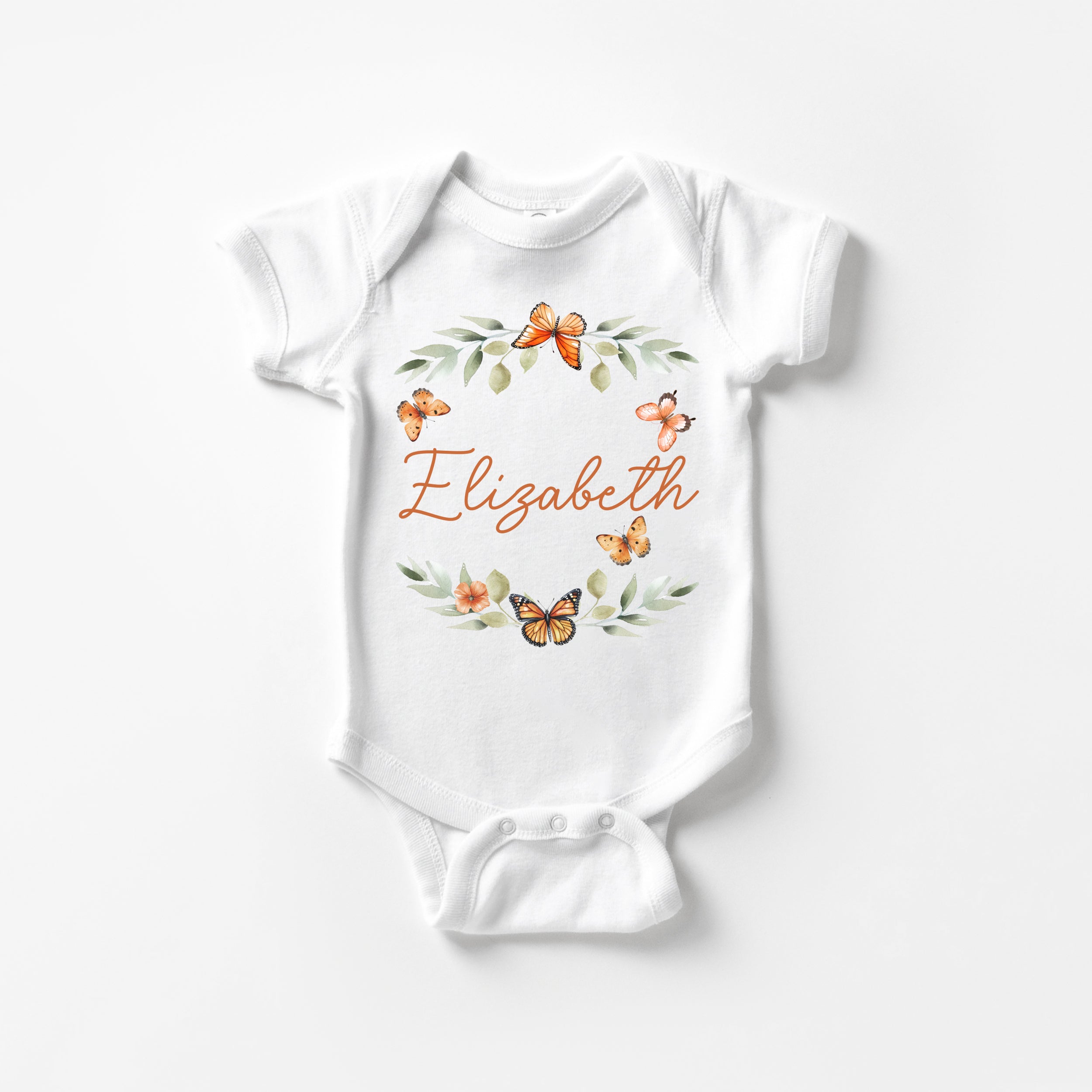 Personalized Graphic Bodysuit in Orange Butterfly