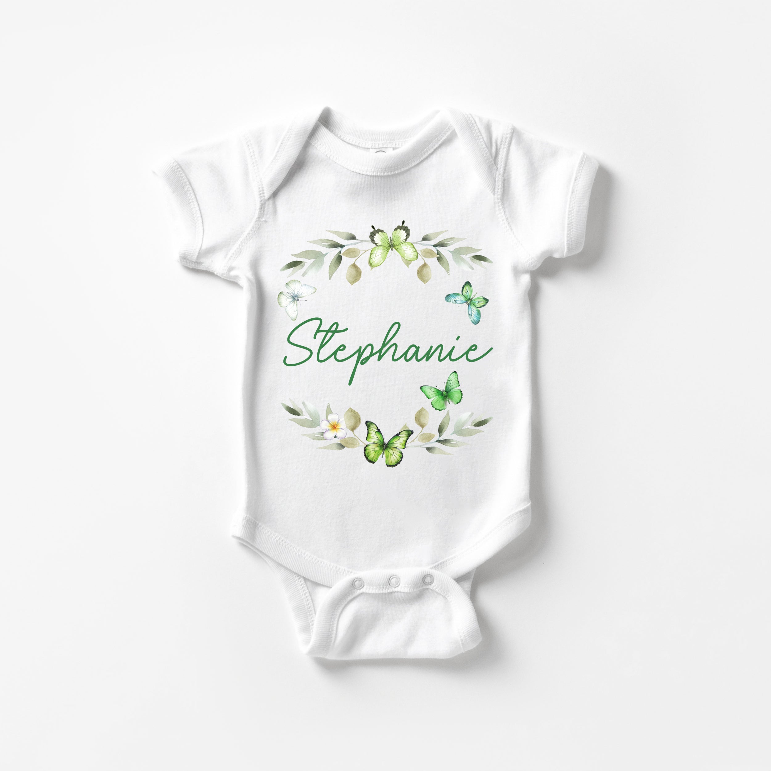 Personalized Graphic Bodysuit in Green Butterfly