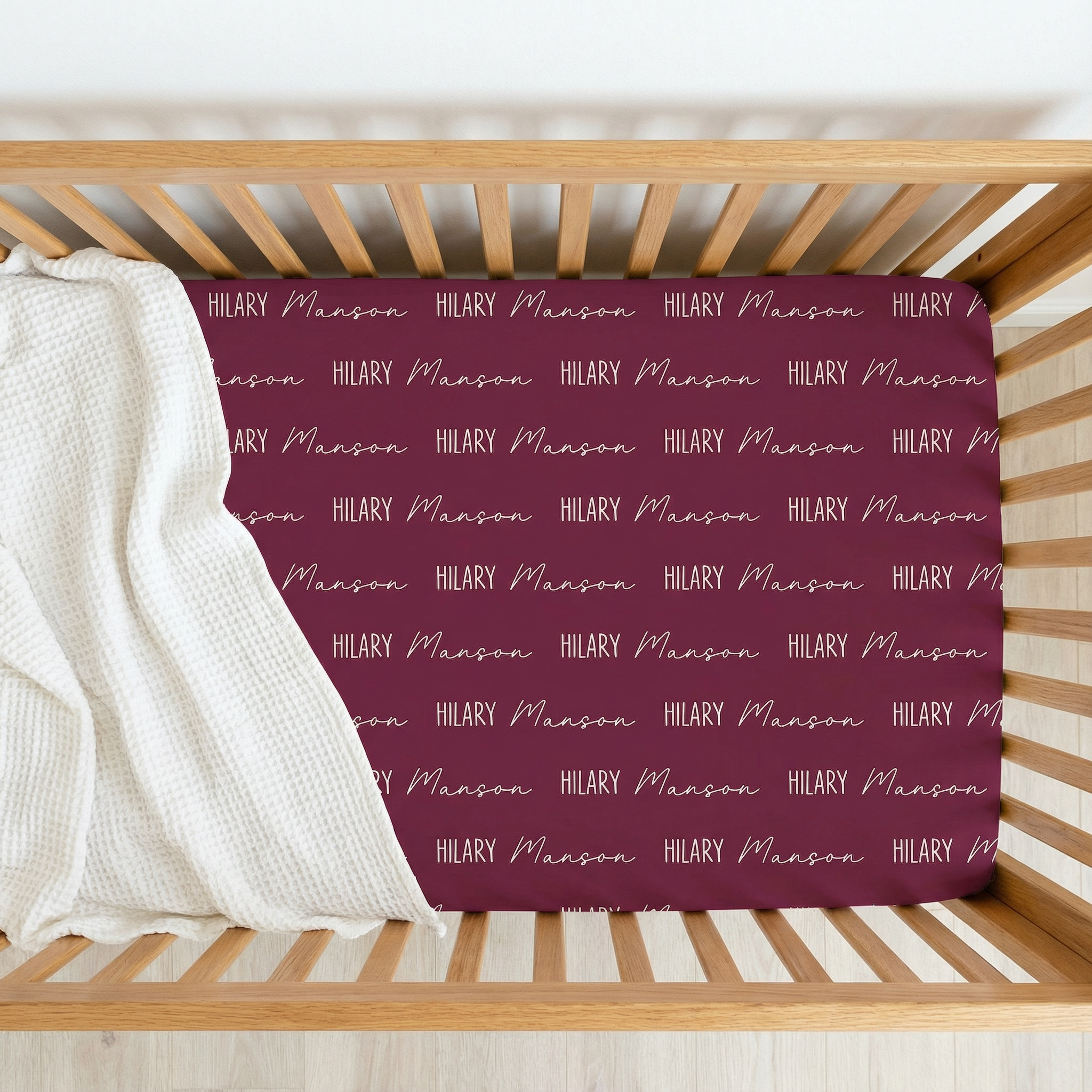 Personalized Crib Sheet Font Duo in Wine