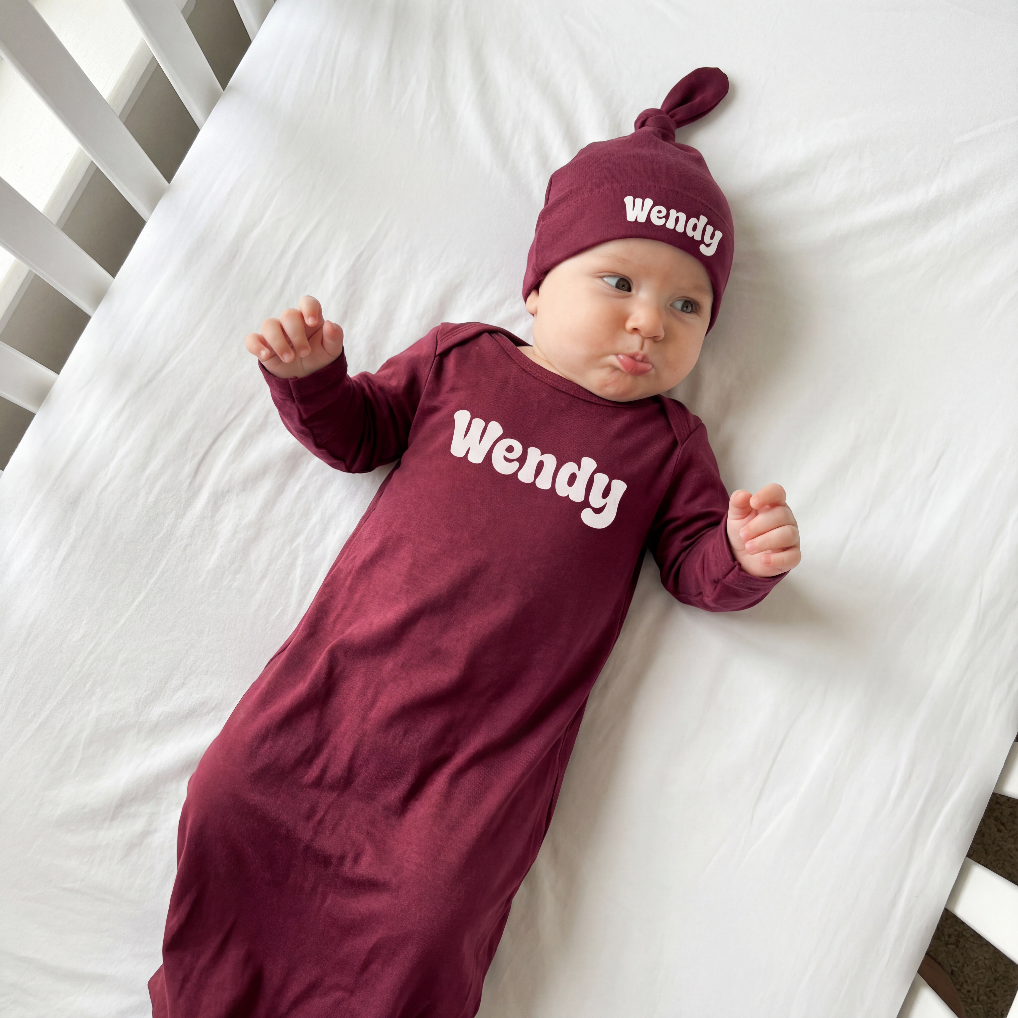 Personalized Sleep Gown Bubble Font in Wine