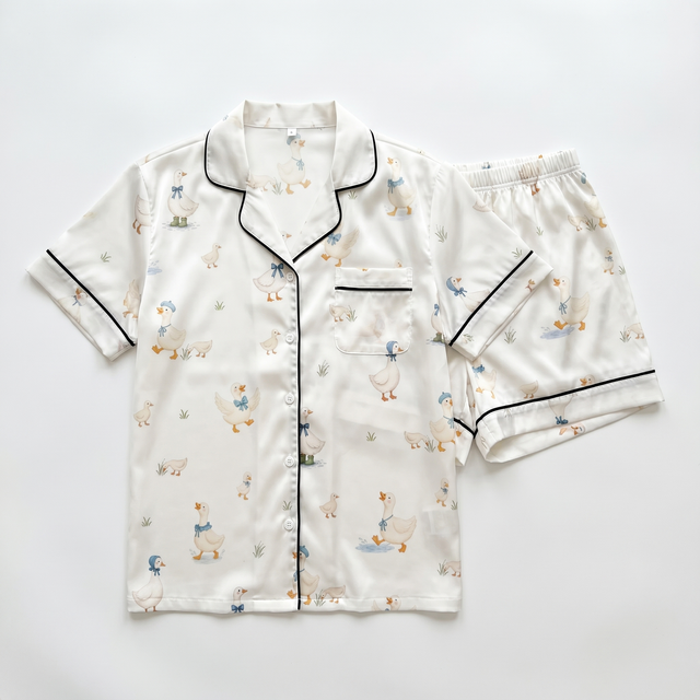Short-Sleeved Women's Pajama Set in Silly Goose
