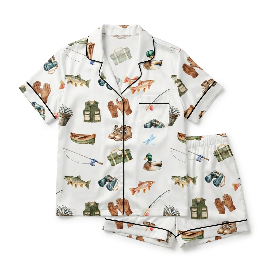 Short-Sleeved Women's Pajama Set in Fishing Buddy