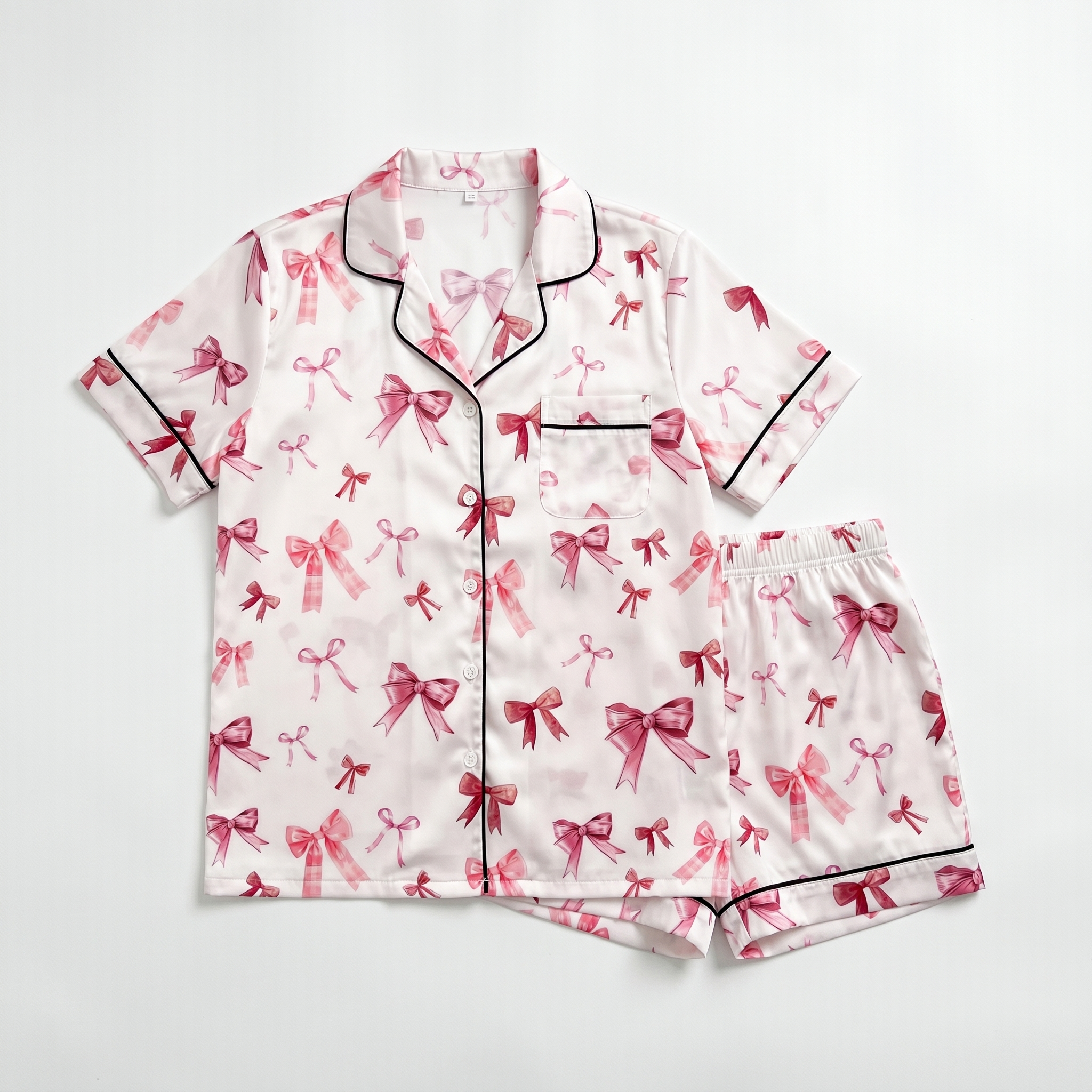 Short-Sleeved Women's Pajama Set in Pink Coquette Bow
