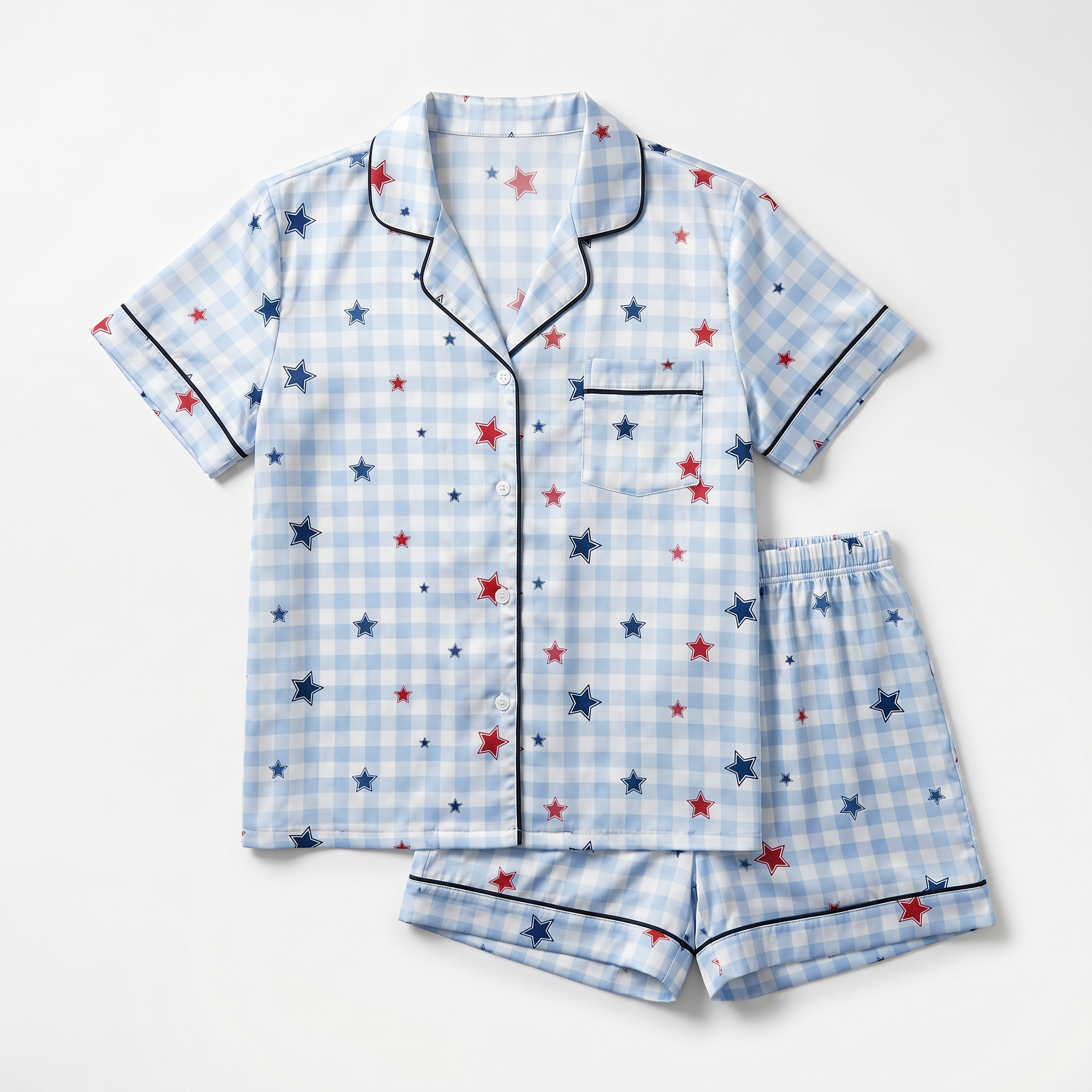 Short-sleeved Women's Pajama Set in Red, Blue and Star