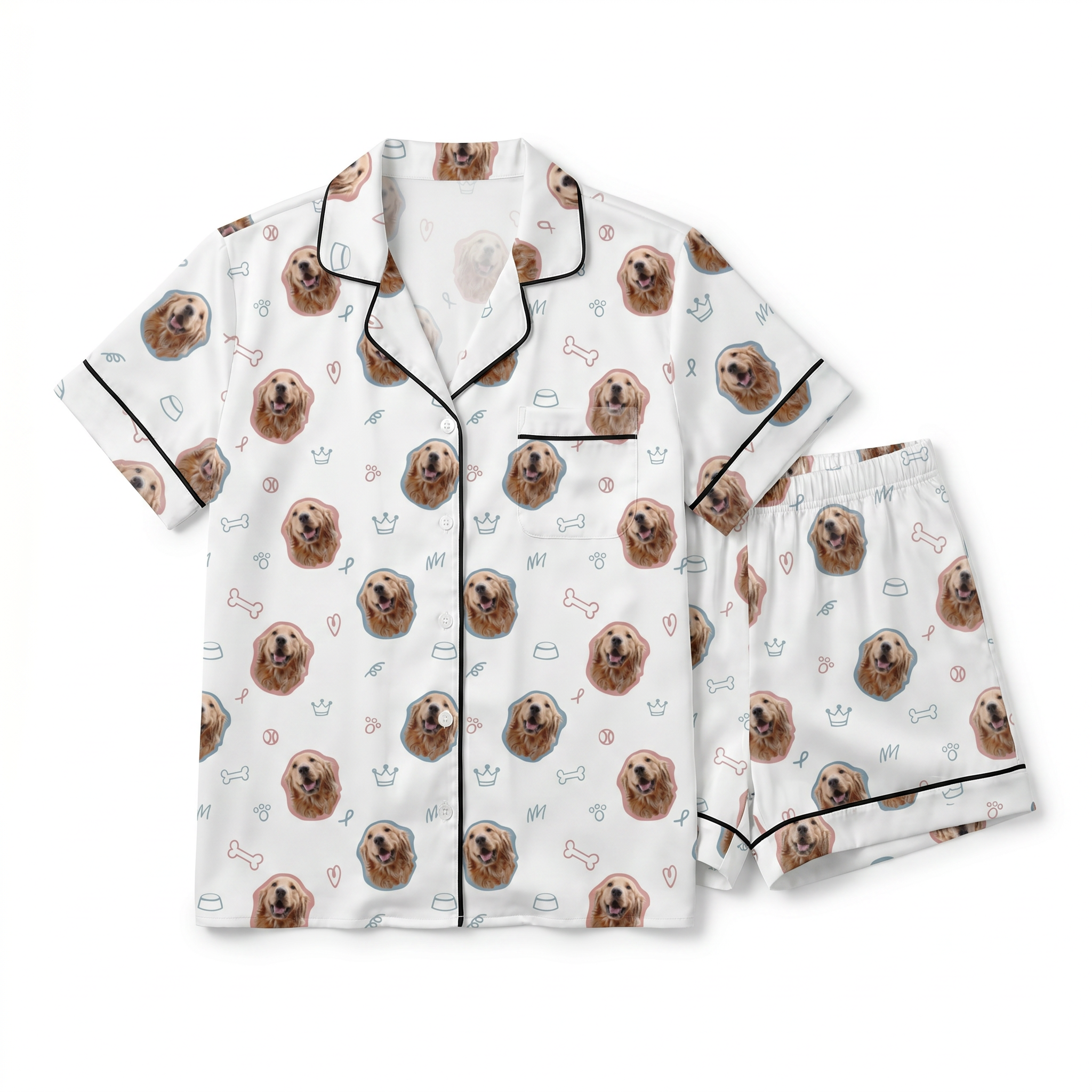 Short-Sleeved Women's Pajama Set in Puppy Portrait