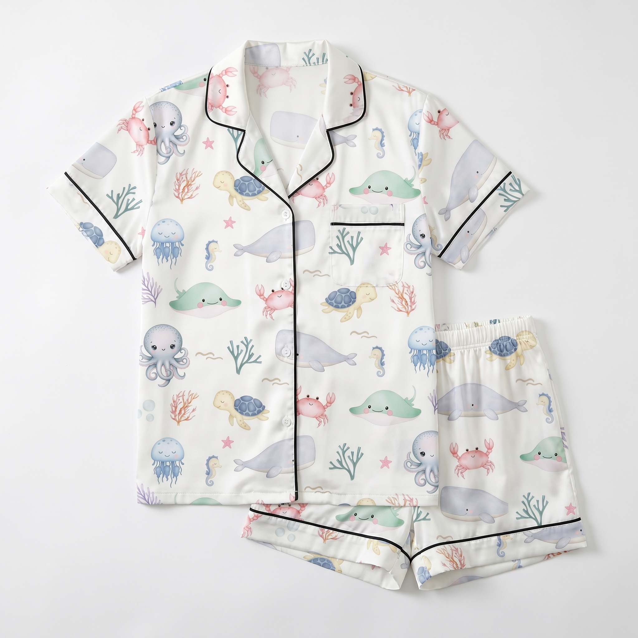 Short-sleeved Women's Pajama Set in Sea Animals