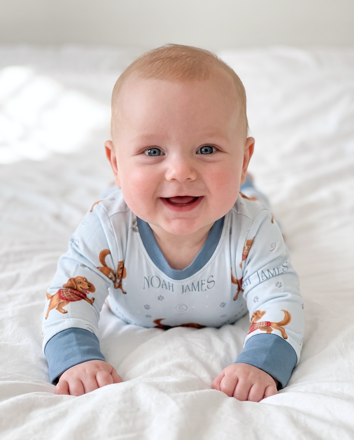 Personalized Long-sleeved Snap Romper in Winter Wag