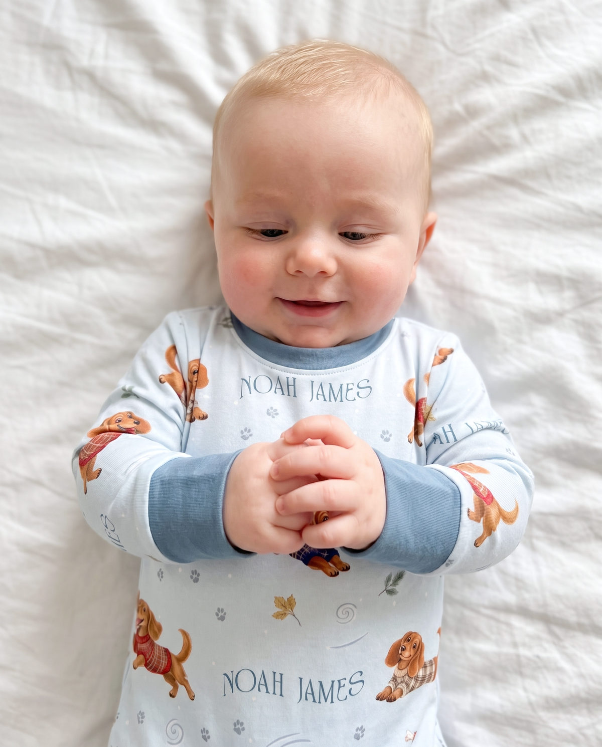 Personalized Long-sleeved Snap Romper in Winter Wag