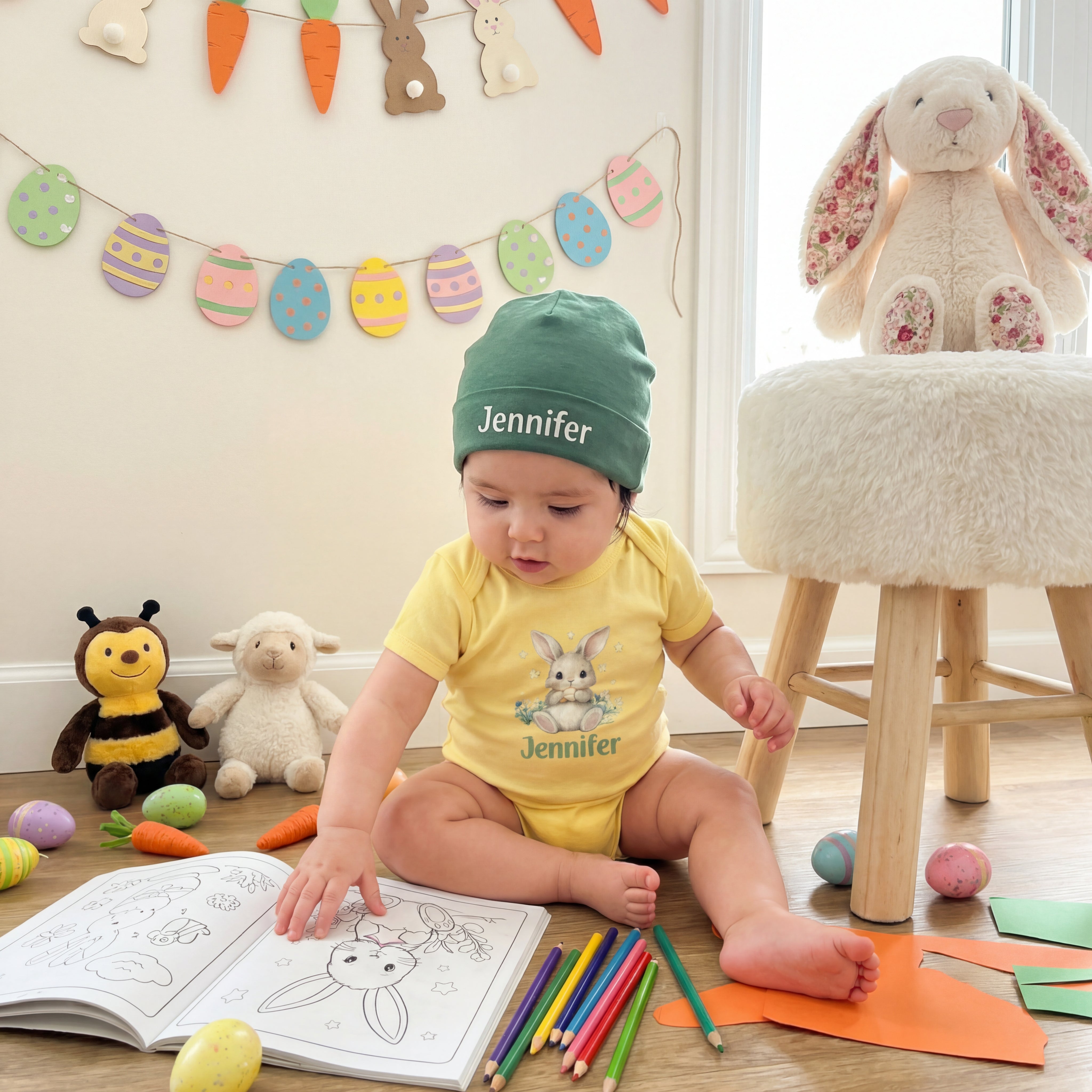 Personalized Graphic Bodysuit in Bunny Garden