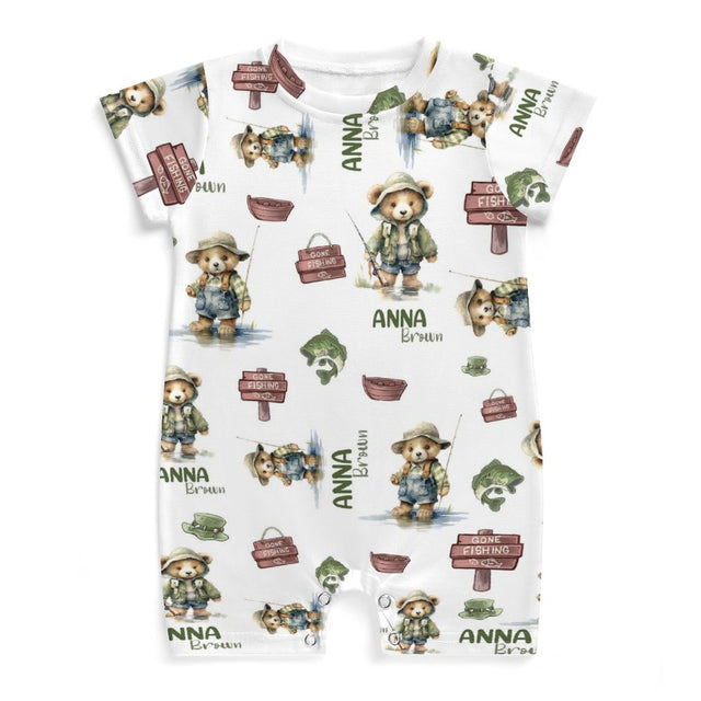 Personalized Snap Romper in Bear Fishing