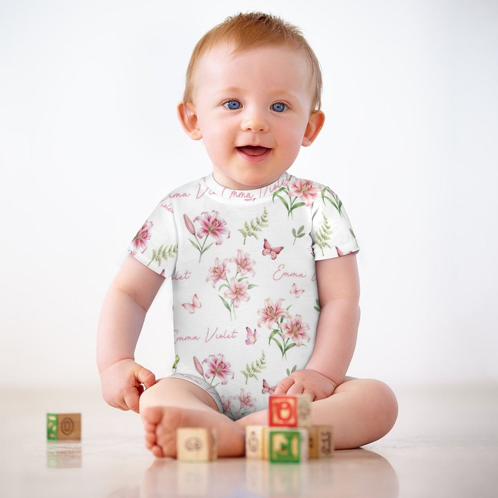 Personalized Bodysuit Romper in Pink Lilys