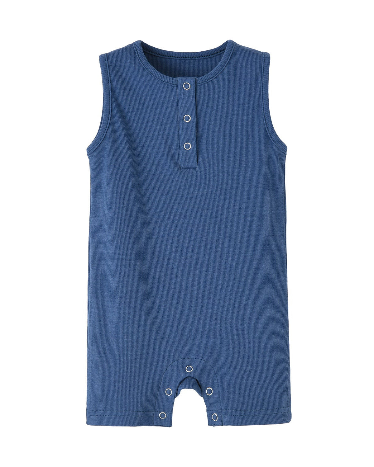 Sleeveless Snap Romper in Gray Blue
