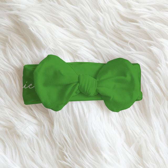 Personalized Bow Headband in Green Leaf