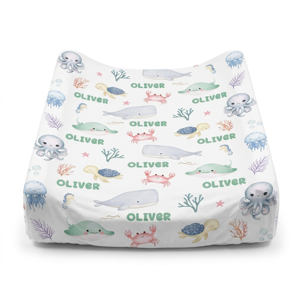 Personalized Changing Pad Cover in Sea Animals