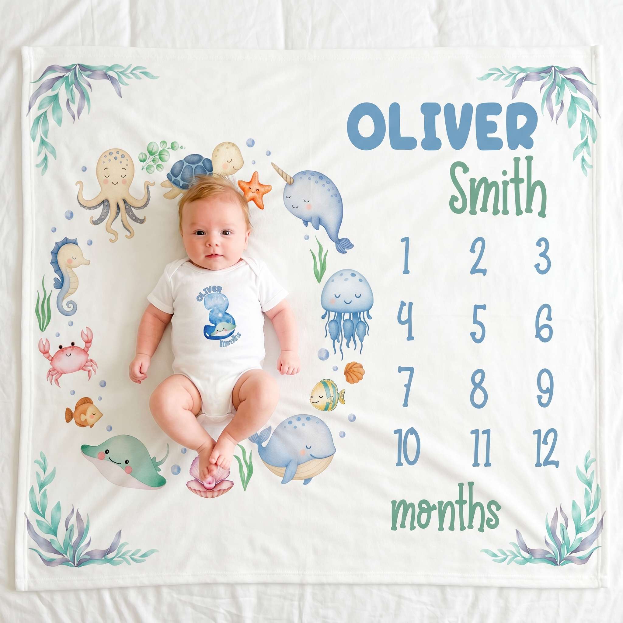 Milestone Blanket in Sea Animals