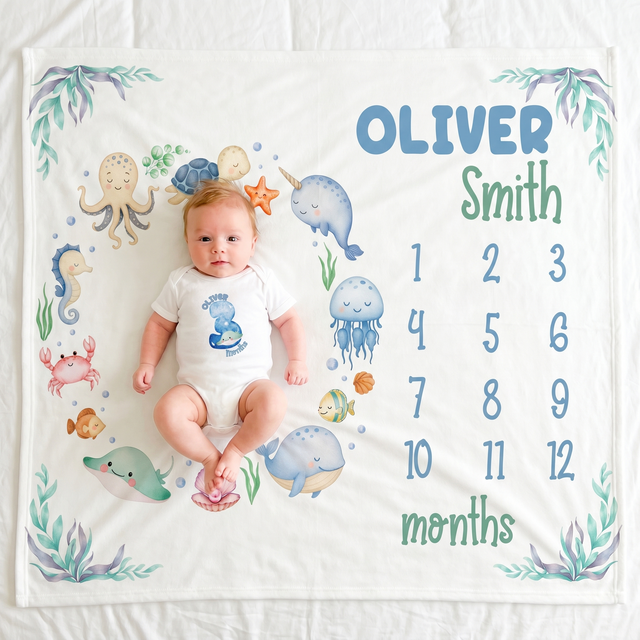 Milestone Blanket in Sea Animals