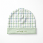 Personalized Beanie in Sage Blue Plaid