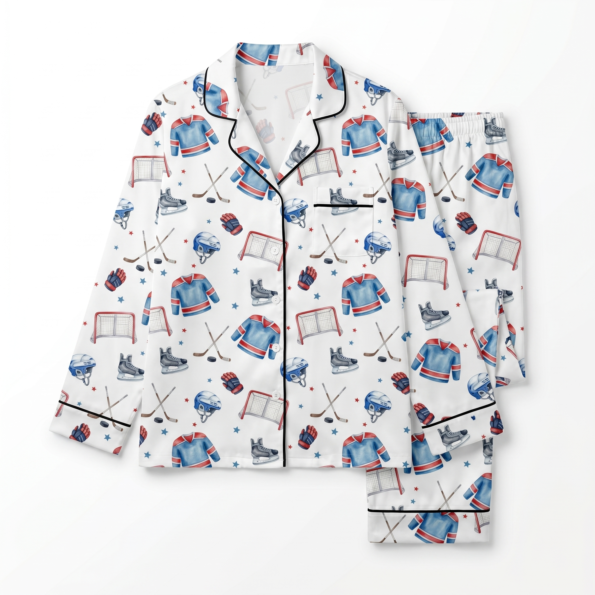 Long-sleeved Kid's Pajama Set in Ice Hockey