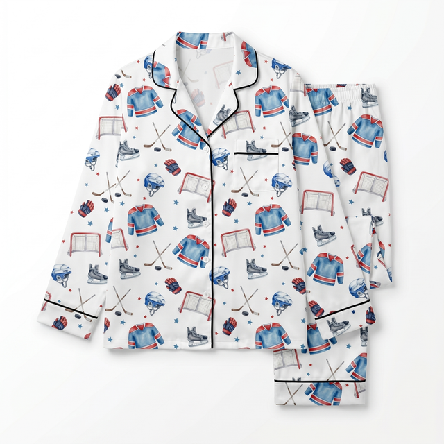 Long-sleeved Kid's Pajama Set in Ice Hockey